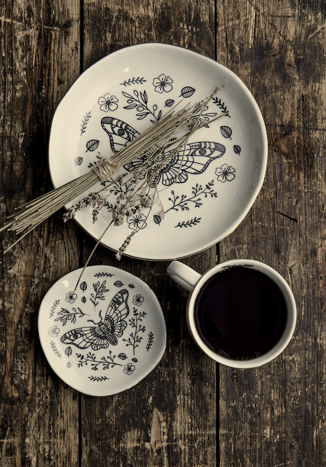 Death Moth Trinket Dish with Gold Foil Rim | Handcrafted Ceramic