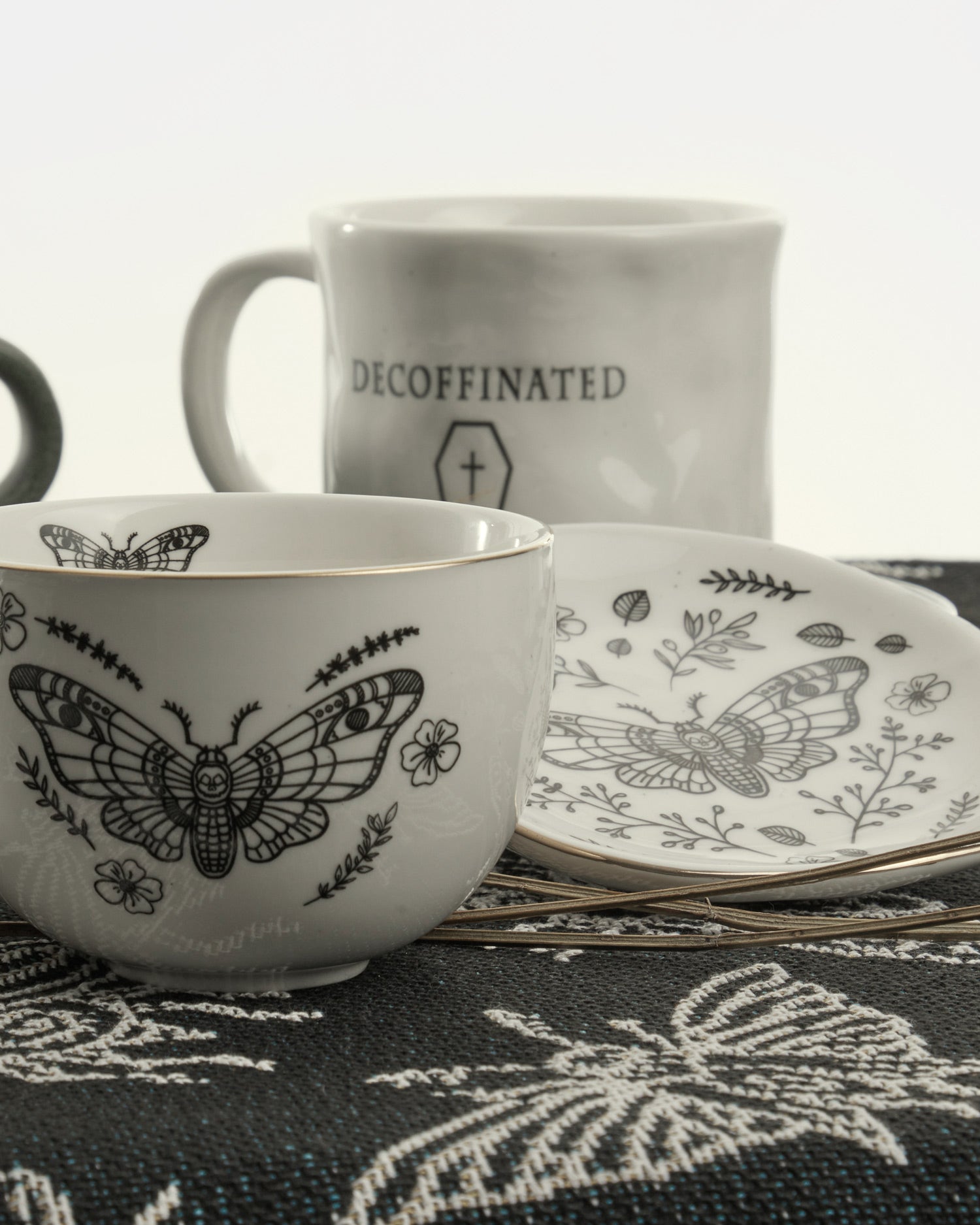 Death Moth Trinket Dish with Gold Foil Rim | Handcrafted Ceramic