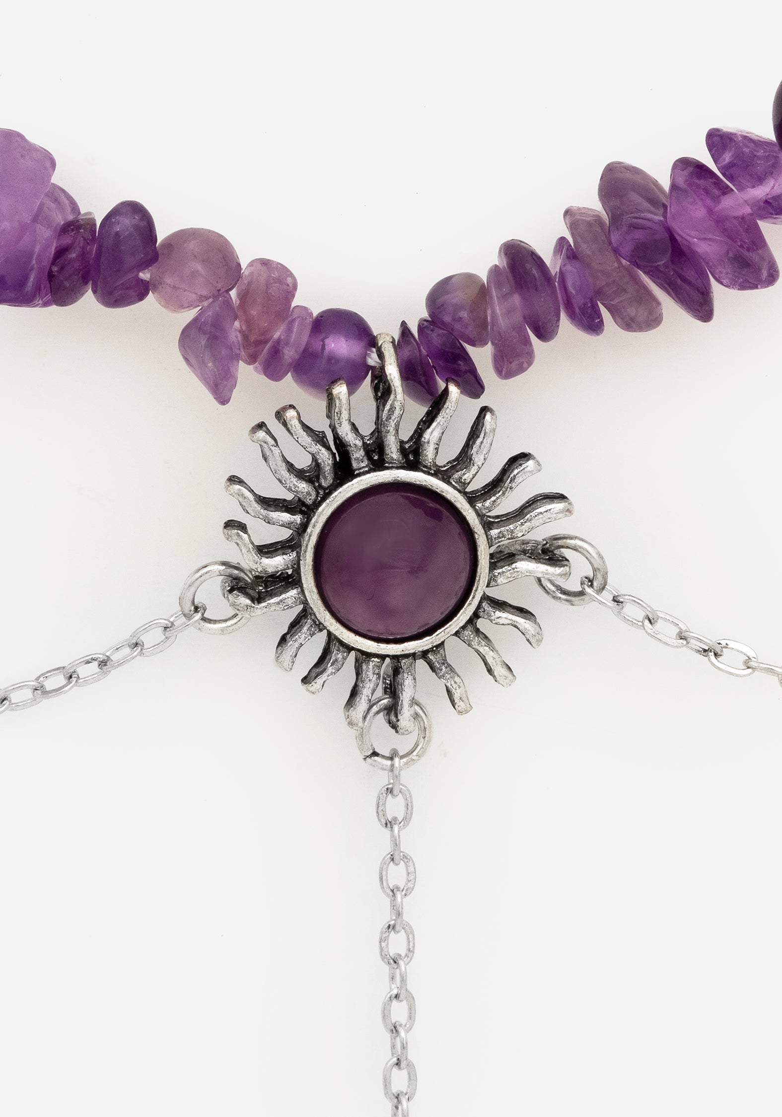 Purple Gem Choker Necklace with Sun Pendant & Silver Charms | Aurora