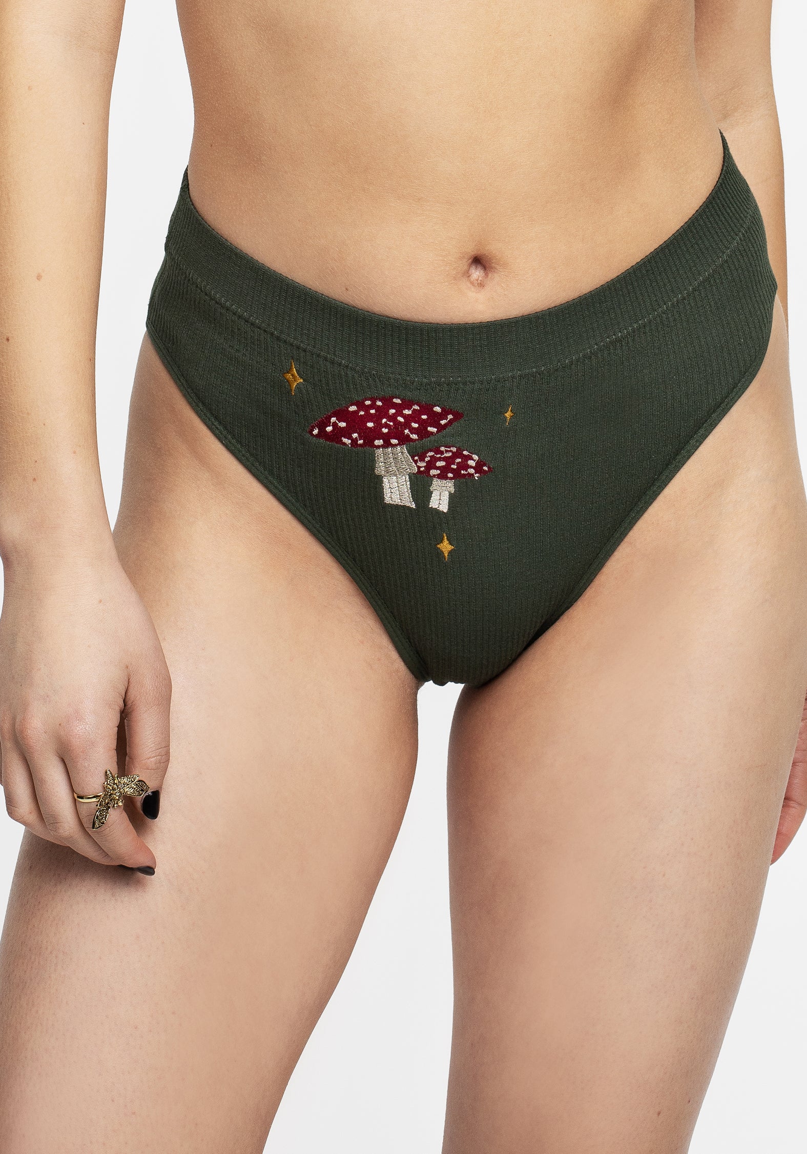 Embroidered Rib Briefs with Frog & Mushroom Design | Swamplife
