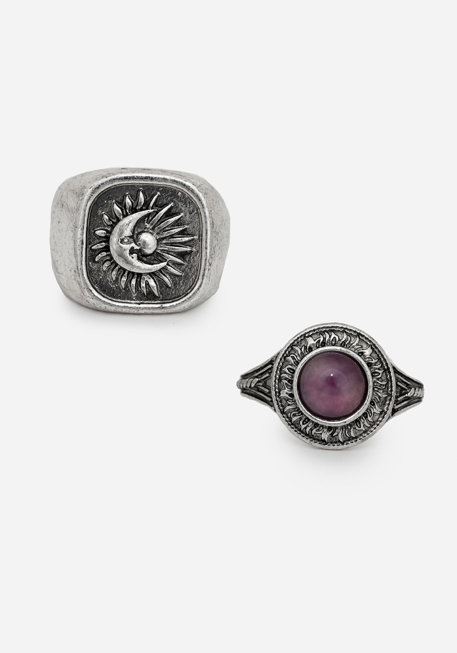 Silver-Plated Eclipse Gem Ring Set with Purple Stone | Celestial Jewelry