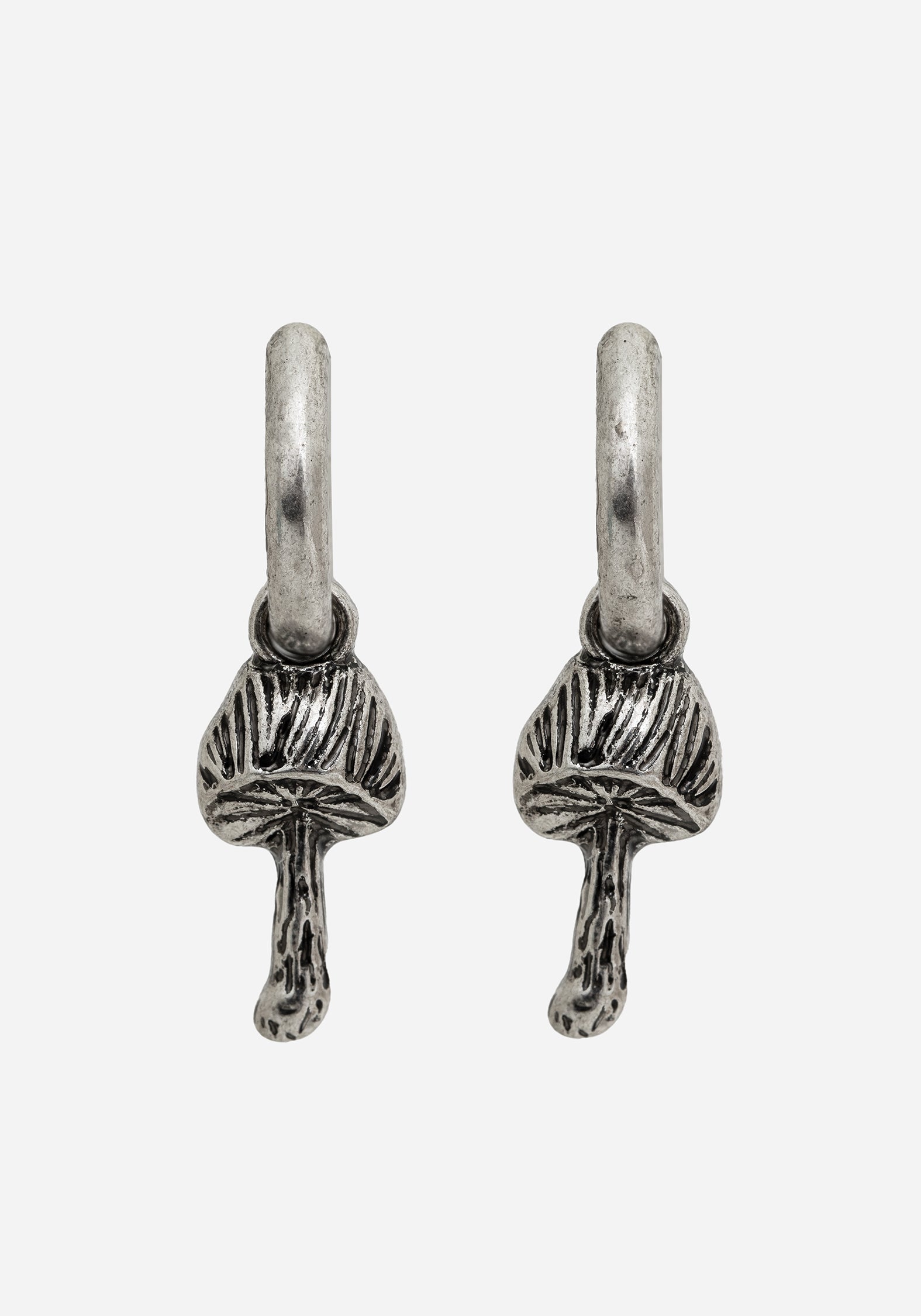 Silver Hoop Earrings with Mushroom Charm | Recycled Metal | Fabula
