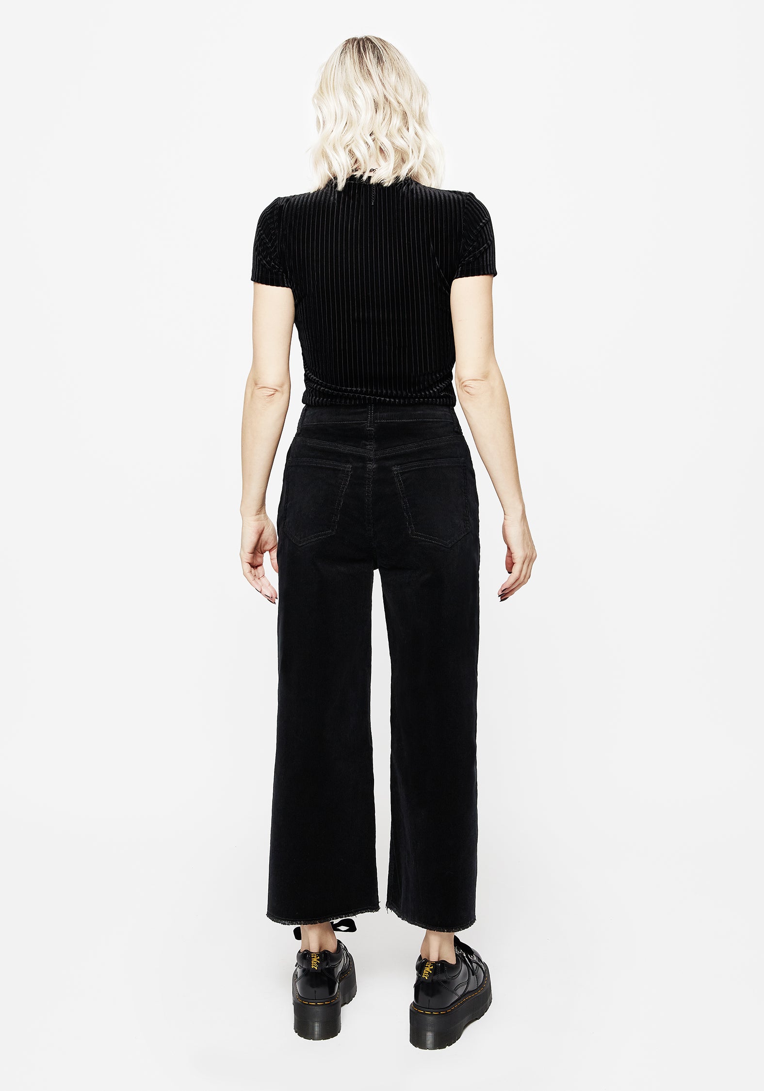 Black Corduroy Cropped Jeans with Button Fly | Foster Wide Leg