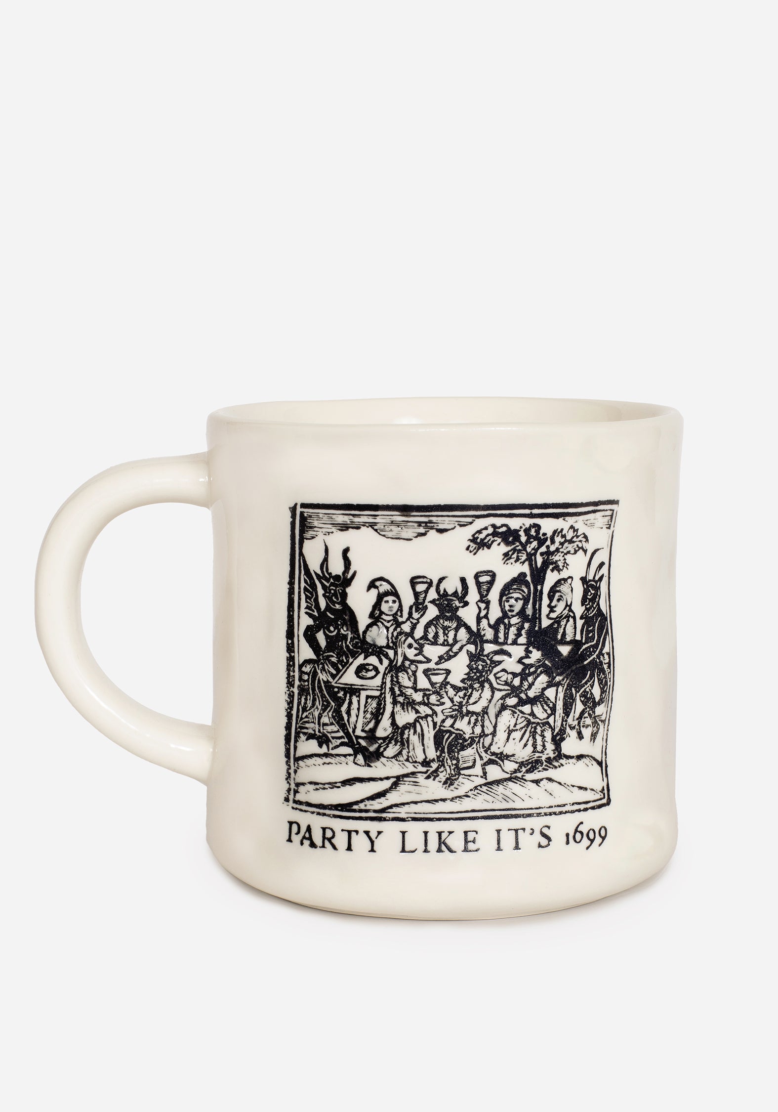 Handcrafted Woodcut Mug with Ivory Glaze & Flared Lip | Party Woodcut