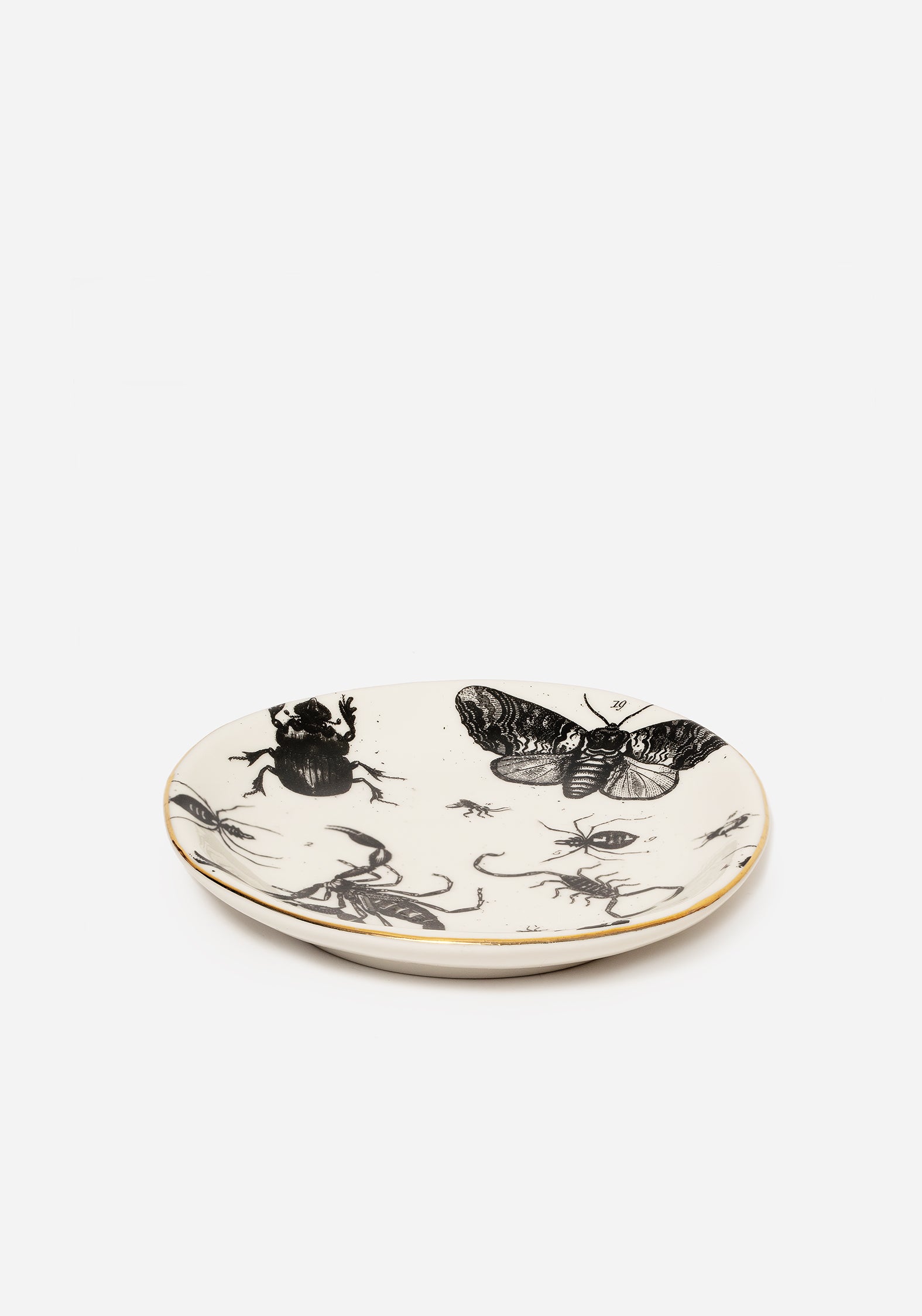 Ceramic Trinket Dish with Parasite Bugs Print & Gold Foil Rim | Hand-Wrought Finish