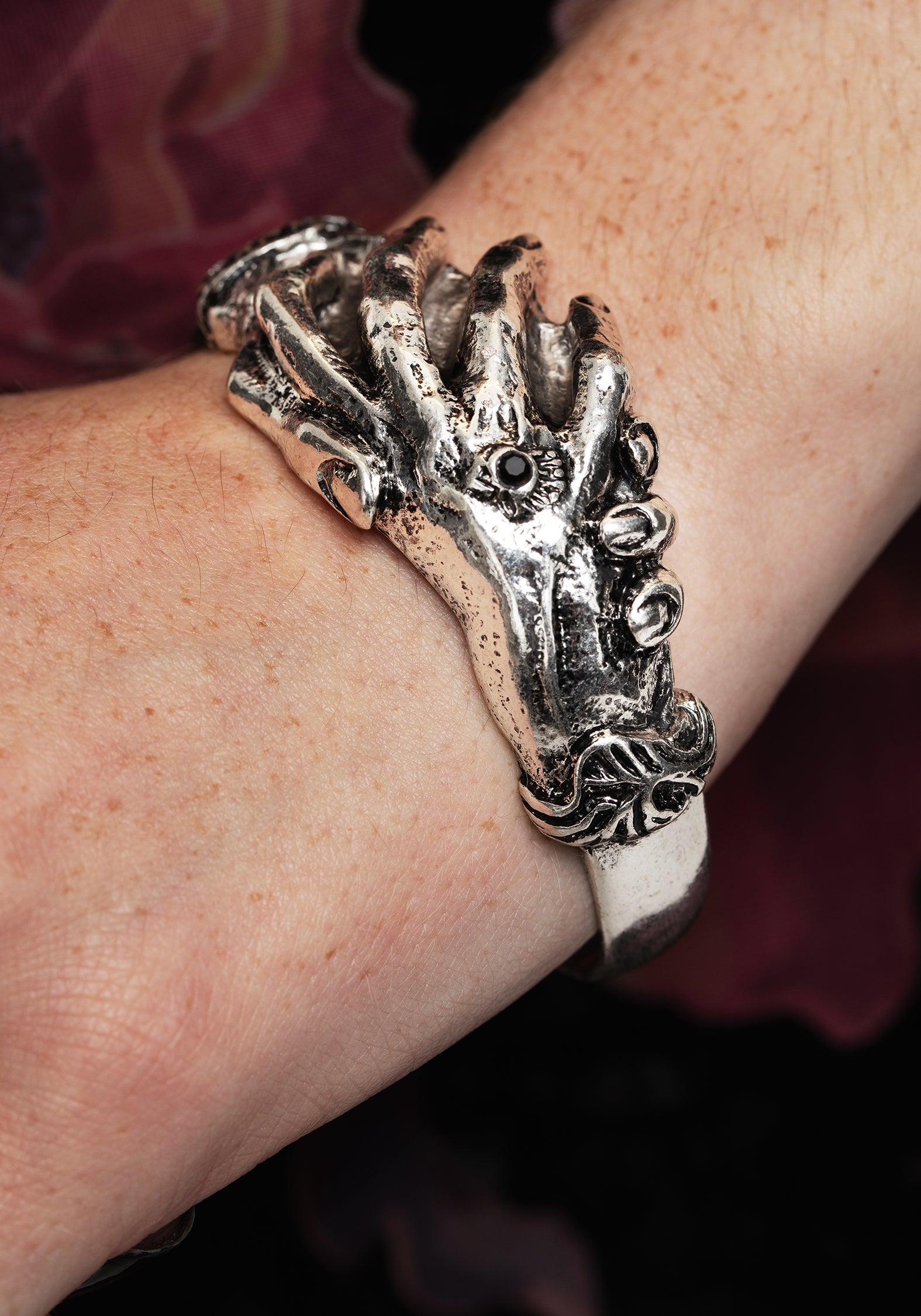 Handfasting Bangle Bracelet with Black Gem & Antique Silver Finish