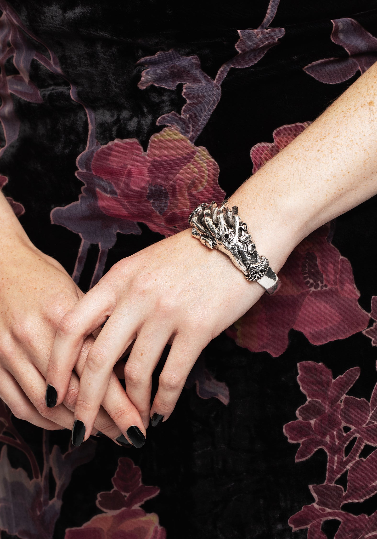 Handfasting Bangle Bracelet with Black Gem & Antique Silver Finish