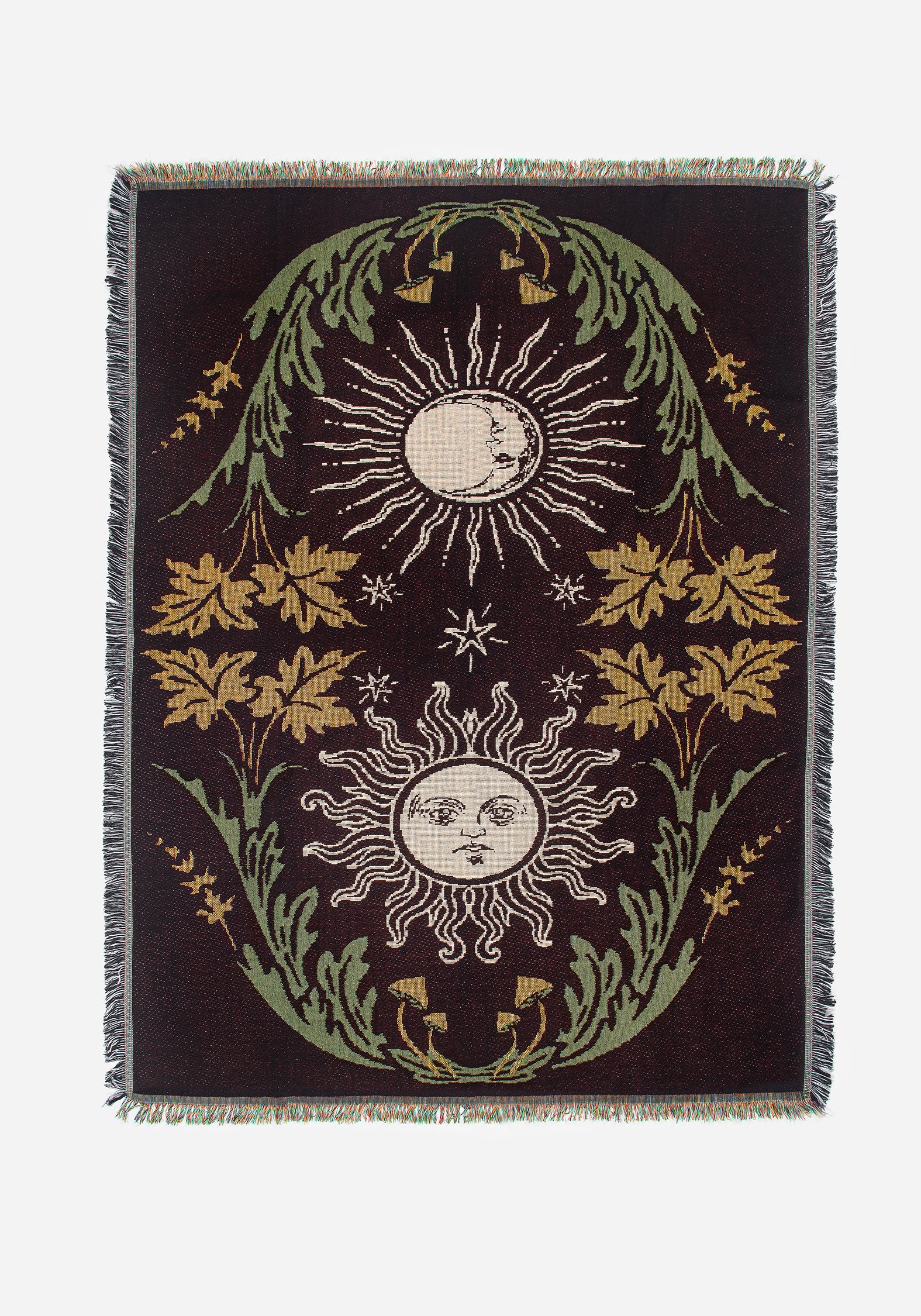 Sun & Moon Woven Blanket with Fringe Trim | Astral