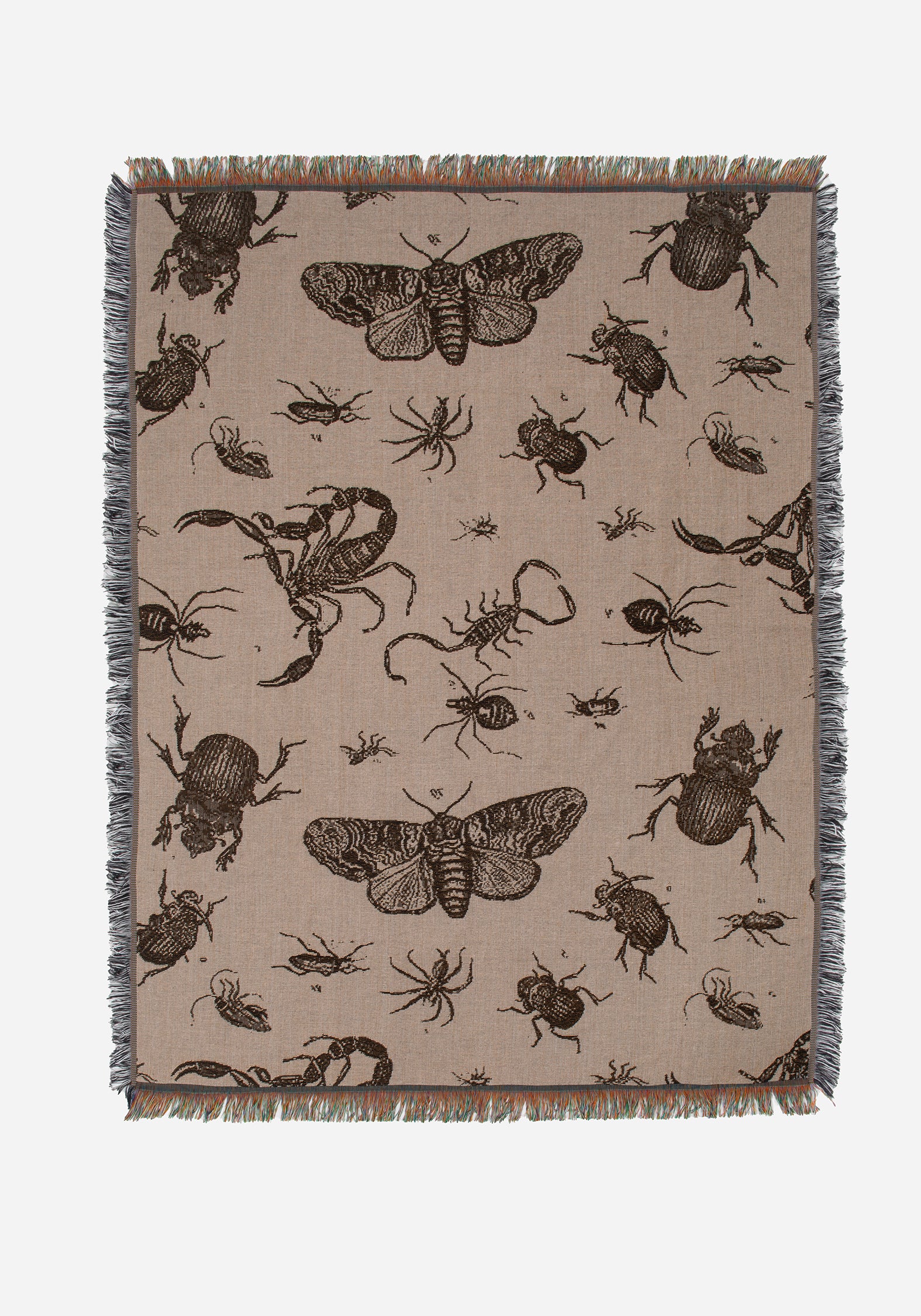 Bug Woven Blanket with All-Over Design | Taupe & Black