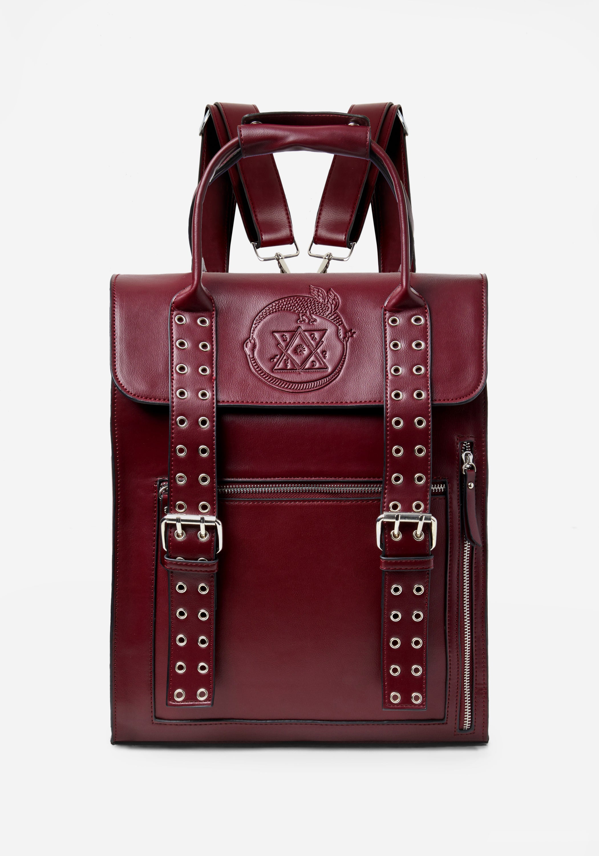Oxblood PU Leather Satchel with Multiple Compartments & Adjustable Straps | Hereditary