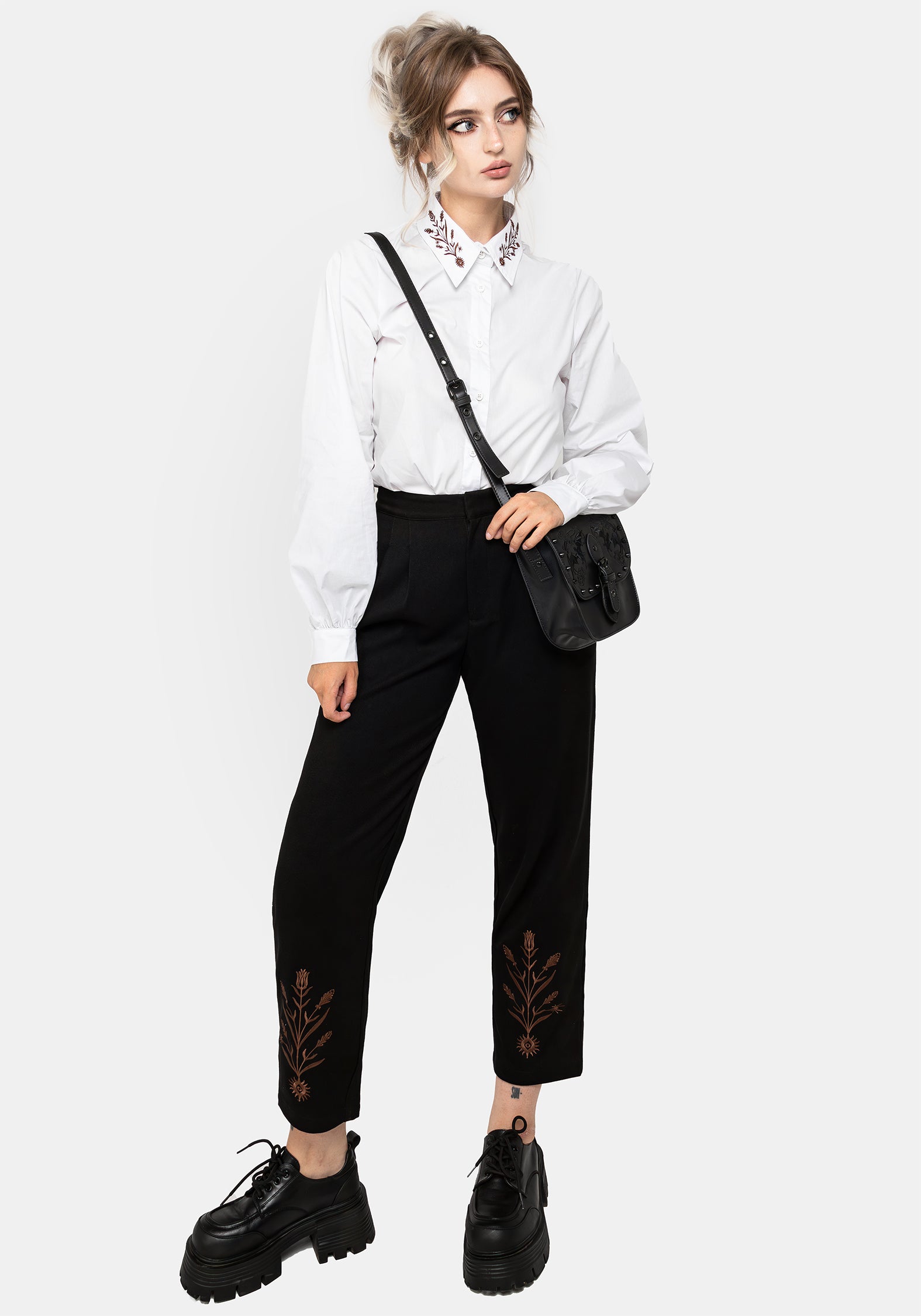 White Floral Embroidered Cotton Shirt | Cybele