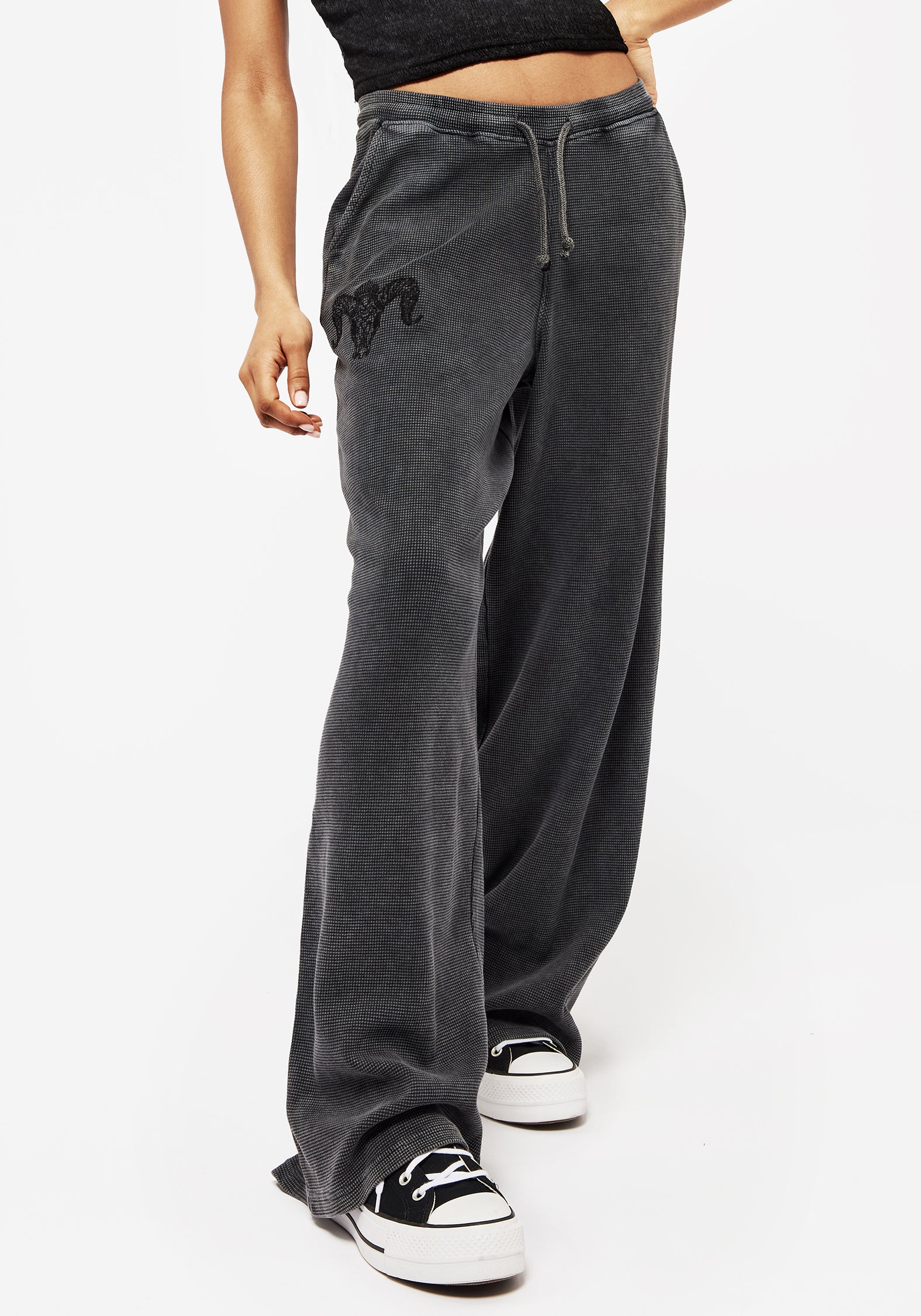 Embroidered Wide Leg Sweatpants for Women | Ariel Cotton Blend