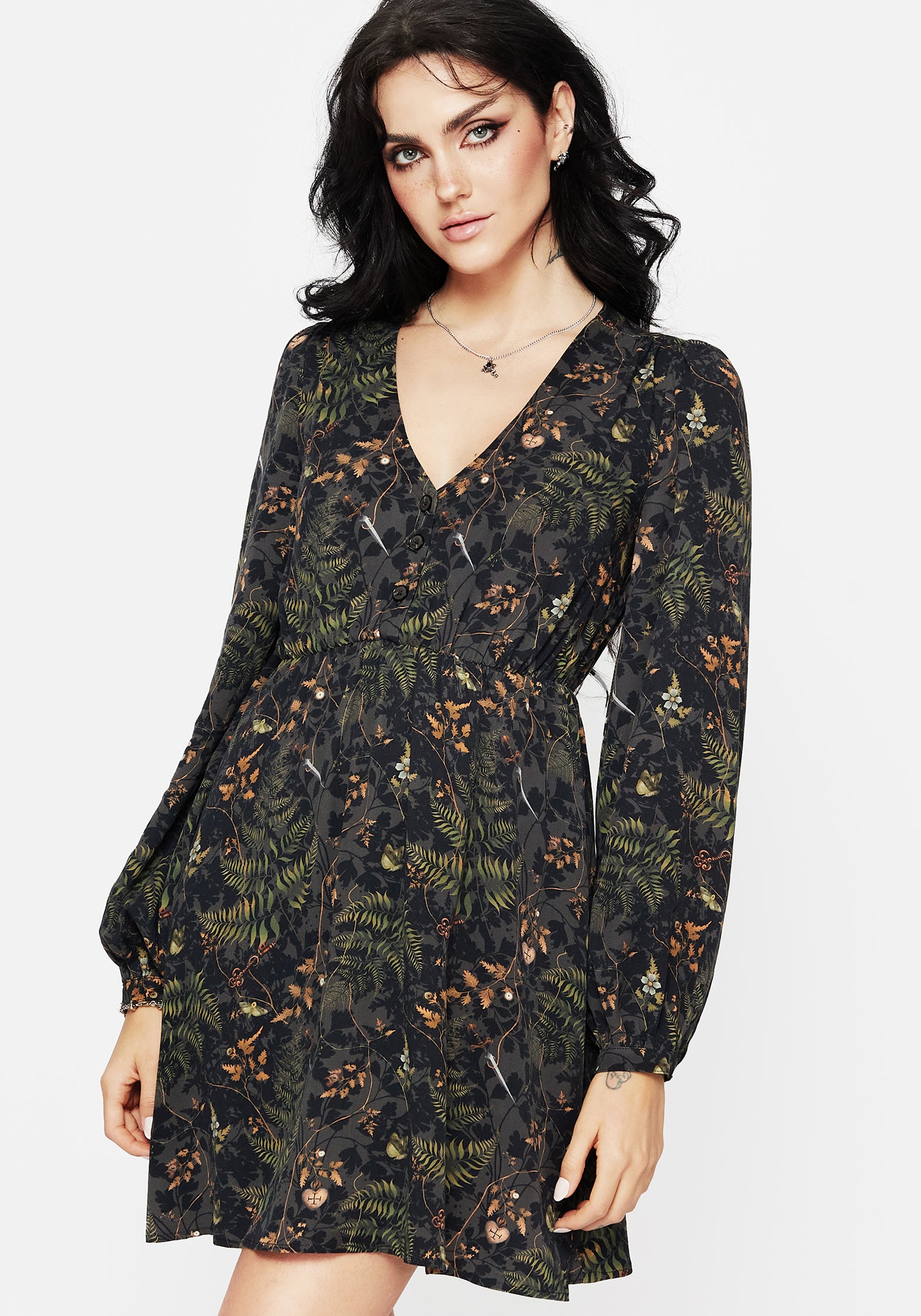Fern Print Mini Dress with Balloon Sleeves | Wither