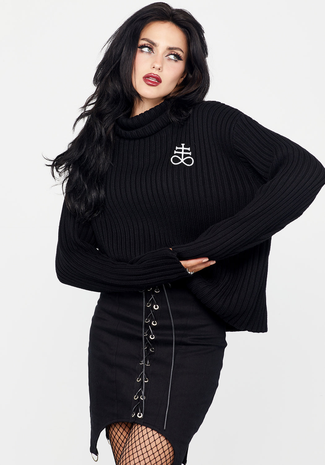 Black Rollneck Jumper with Leviathan Cross Embroidery | Leviathan