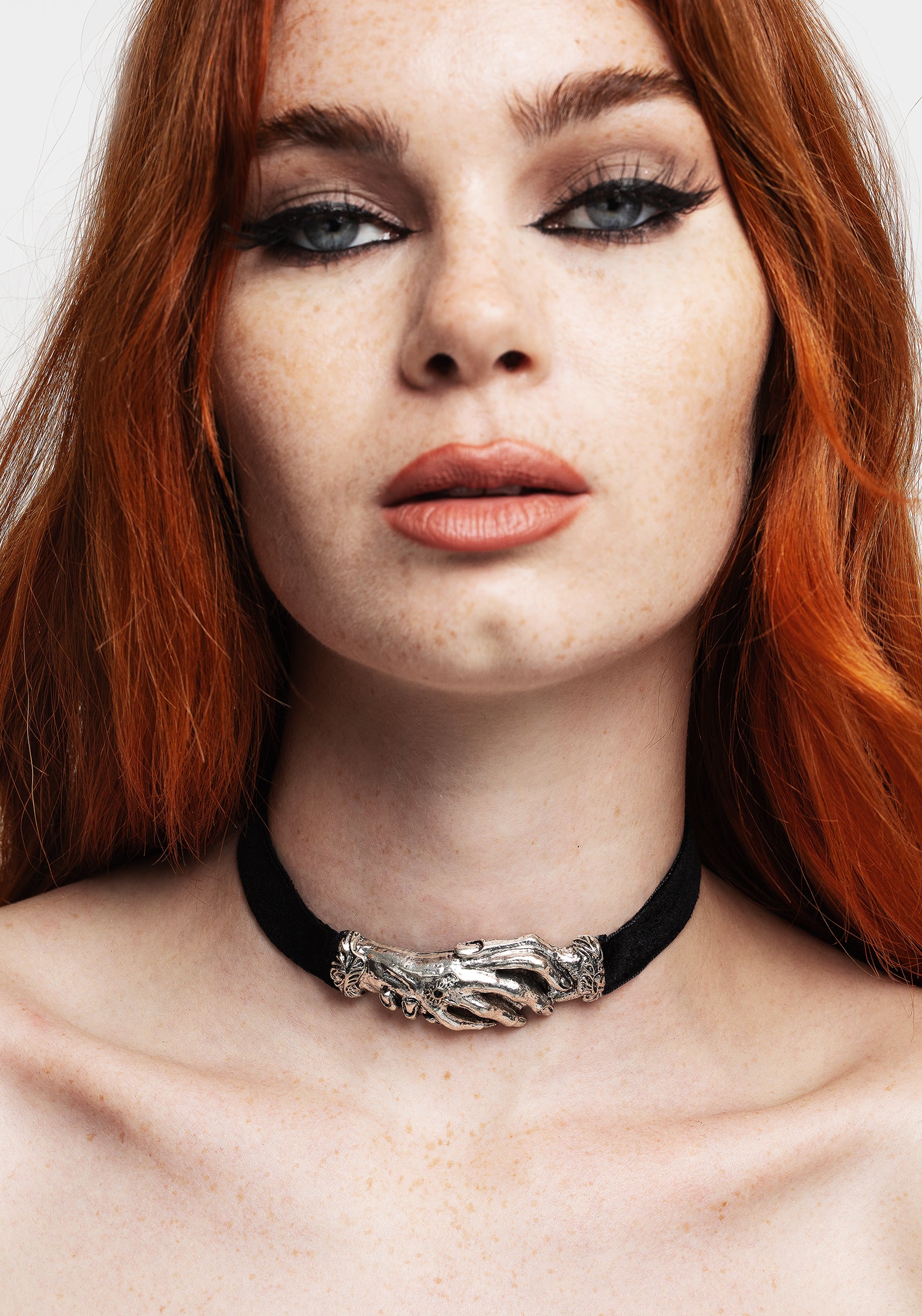 Handfasting Choker Necklace with Black Gem & Velour Ribbon | Silver Gothic Jewelry