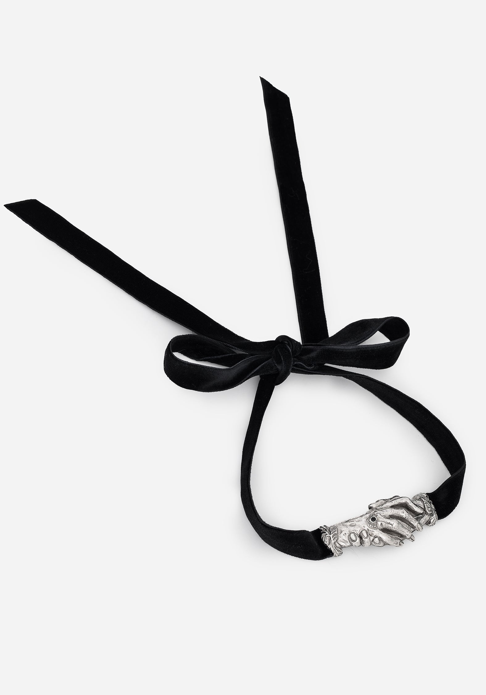 Handfasting Choker Necklace with Black Gem & Velour Ribbon | Silver Gothic Jewelry