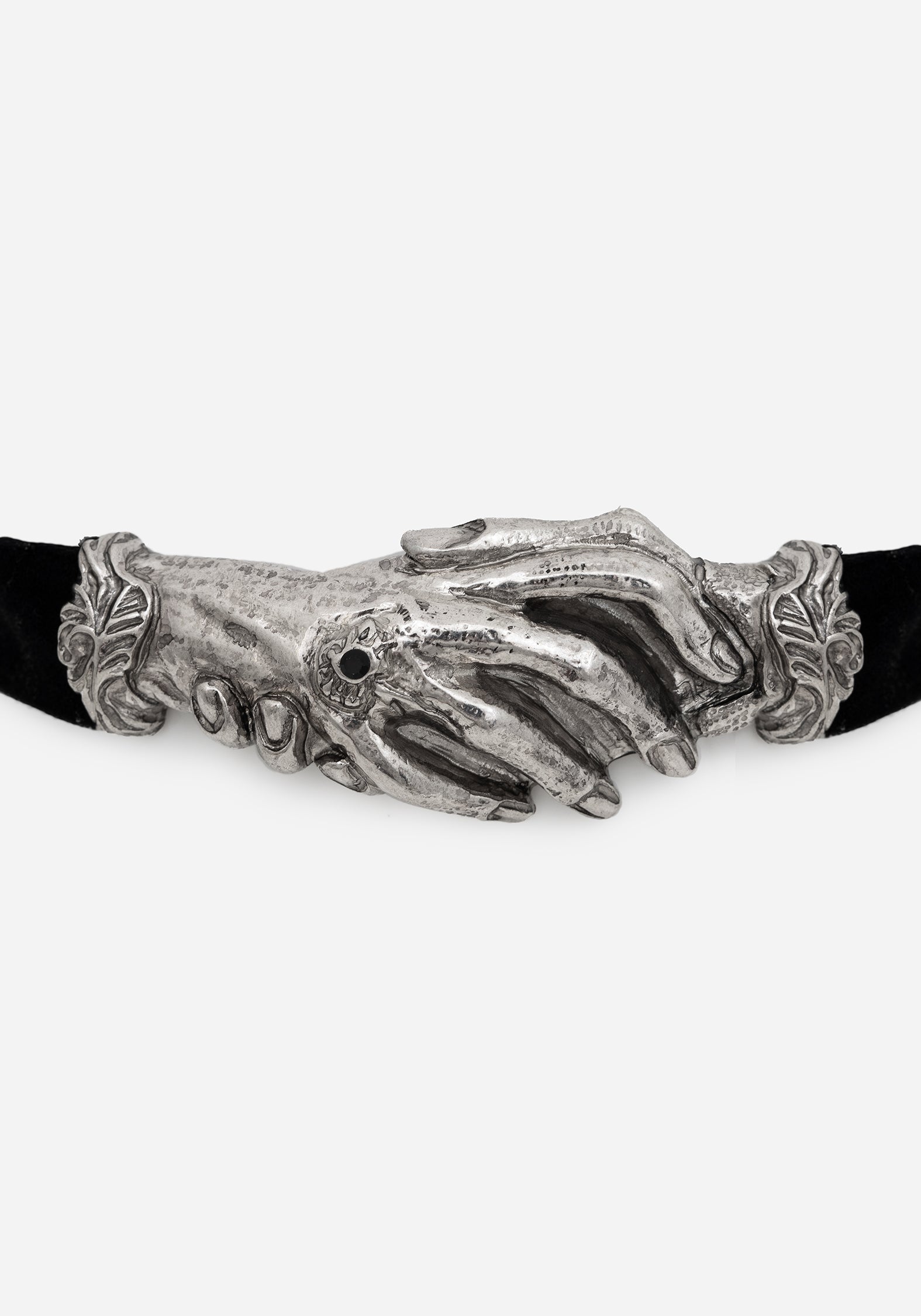 Handfasting Choker Necklace with Black Gem & Velour Ribbon | Silver Gothic Jewelry