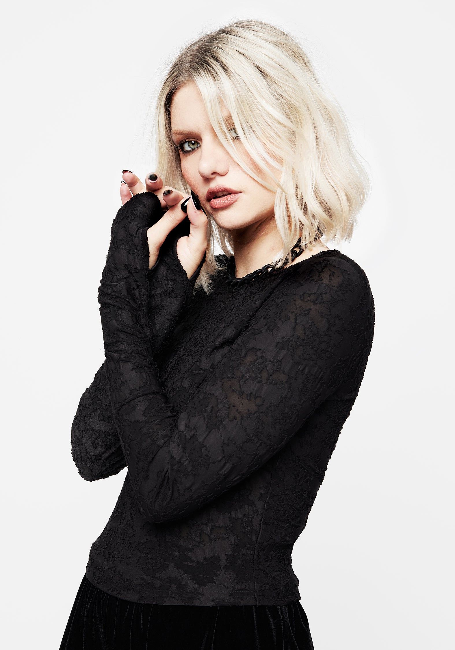 Textured Long Sleeve Top with Thumbholes | Slim Fit & Stretch Jersey