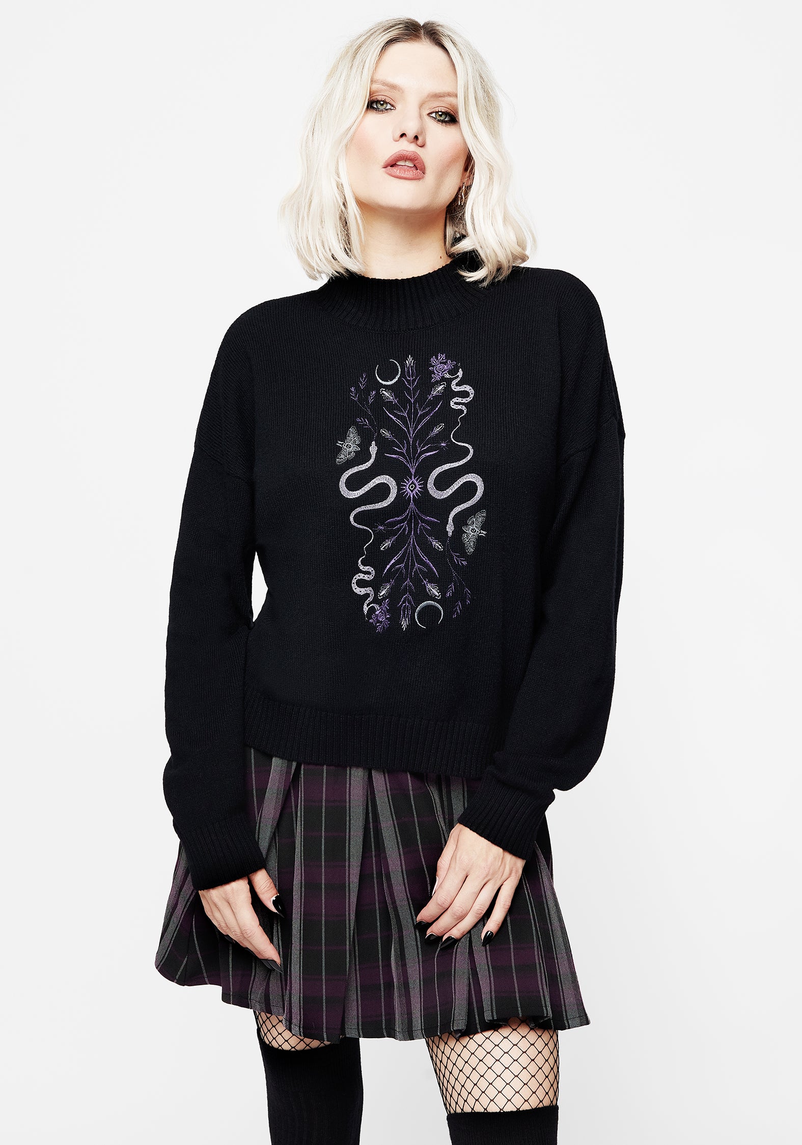 Black Snake Embroidered Knit Sweater | Dominion