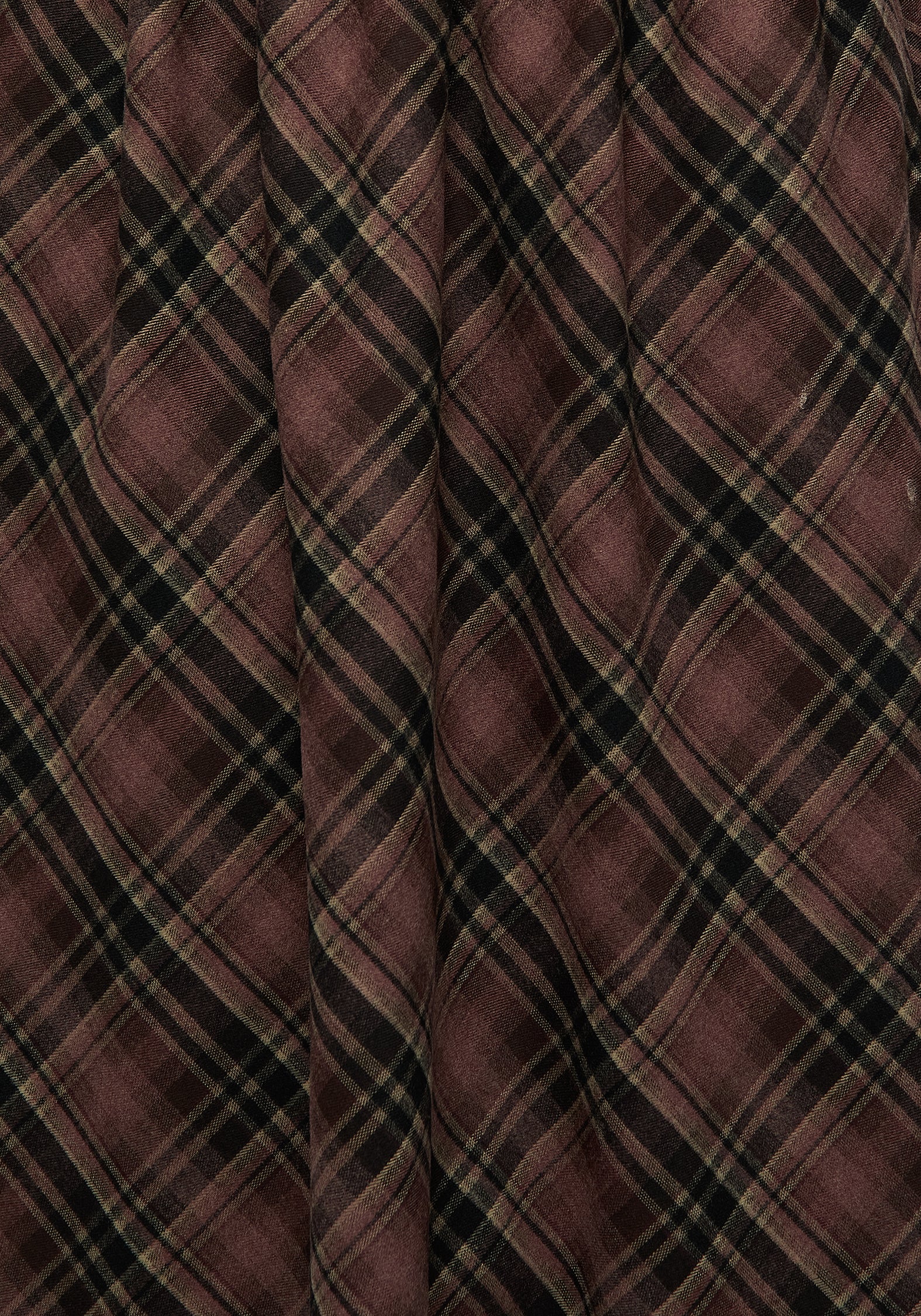Black & Burgundy Check Midi Skirt with Elastic Waistband | Hickory