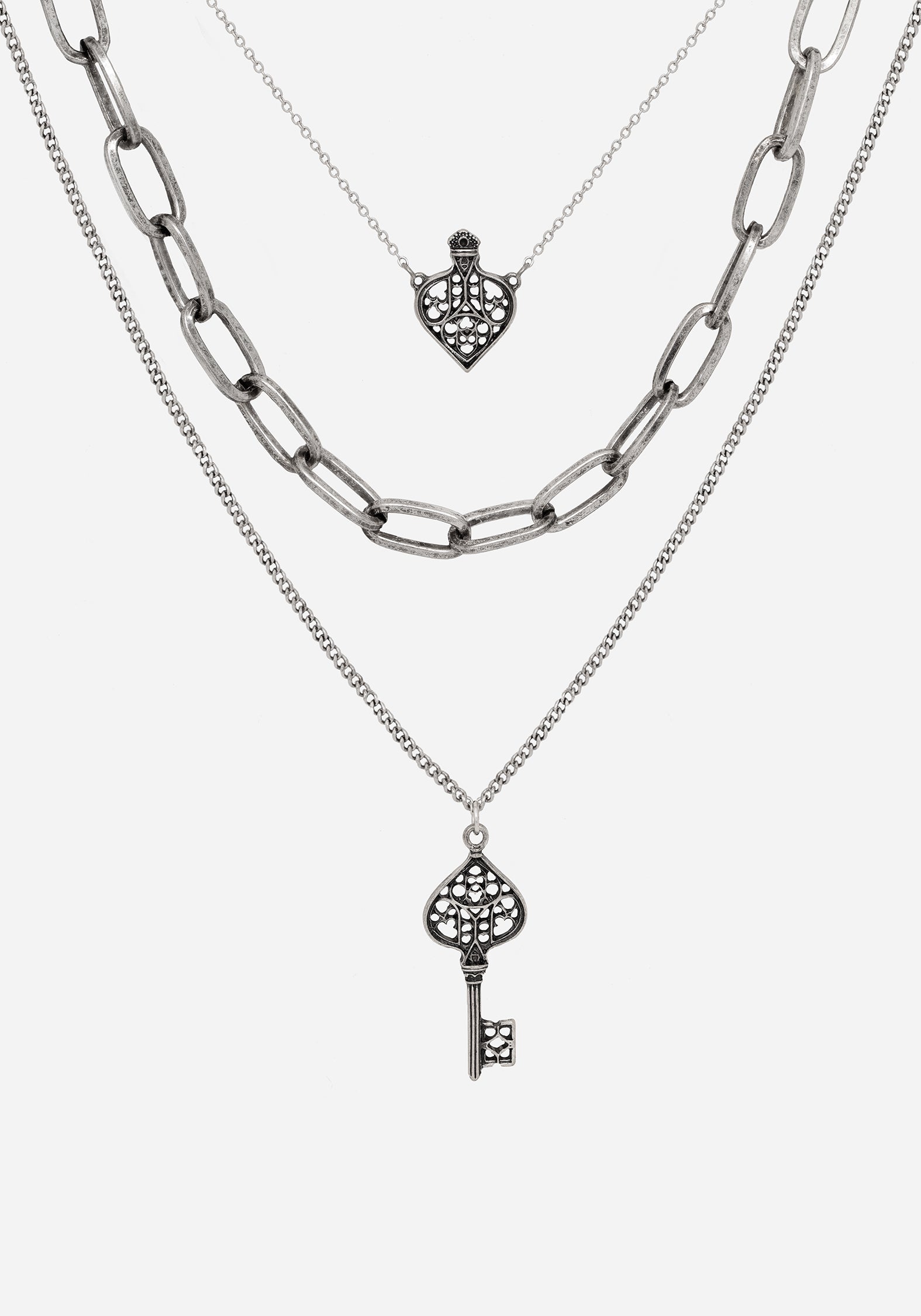 Gothic Key Layered Necklace in Antique Silver | Claustrum