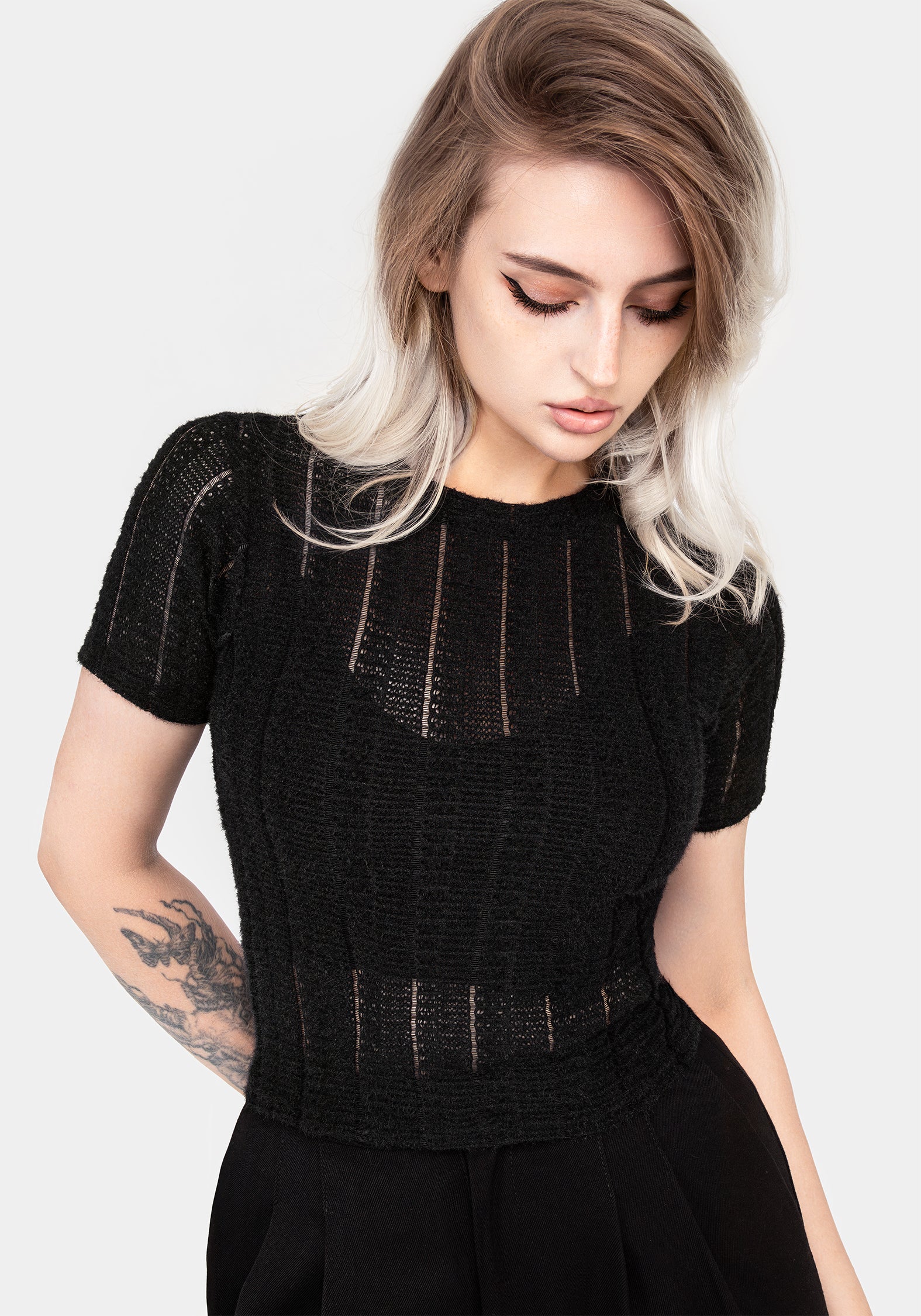 Crinkle Crop Top in Black | Slim Fit & Sheer Texture | Donner