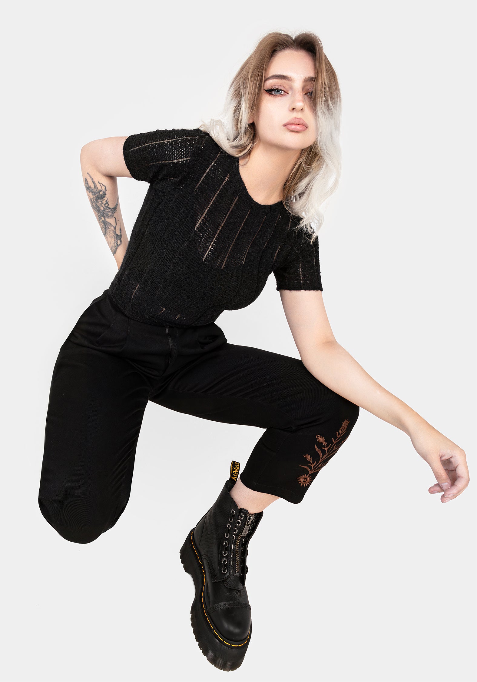 Crinkle Crop Top in Black | Slim Fit & Sheer Texture | Donner