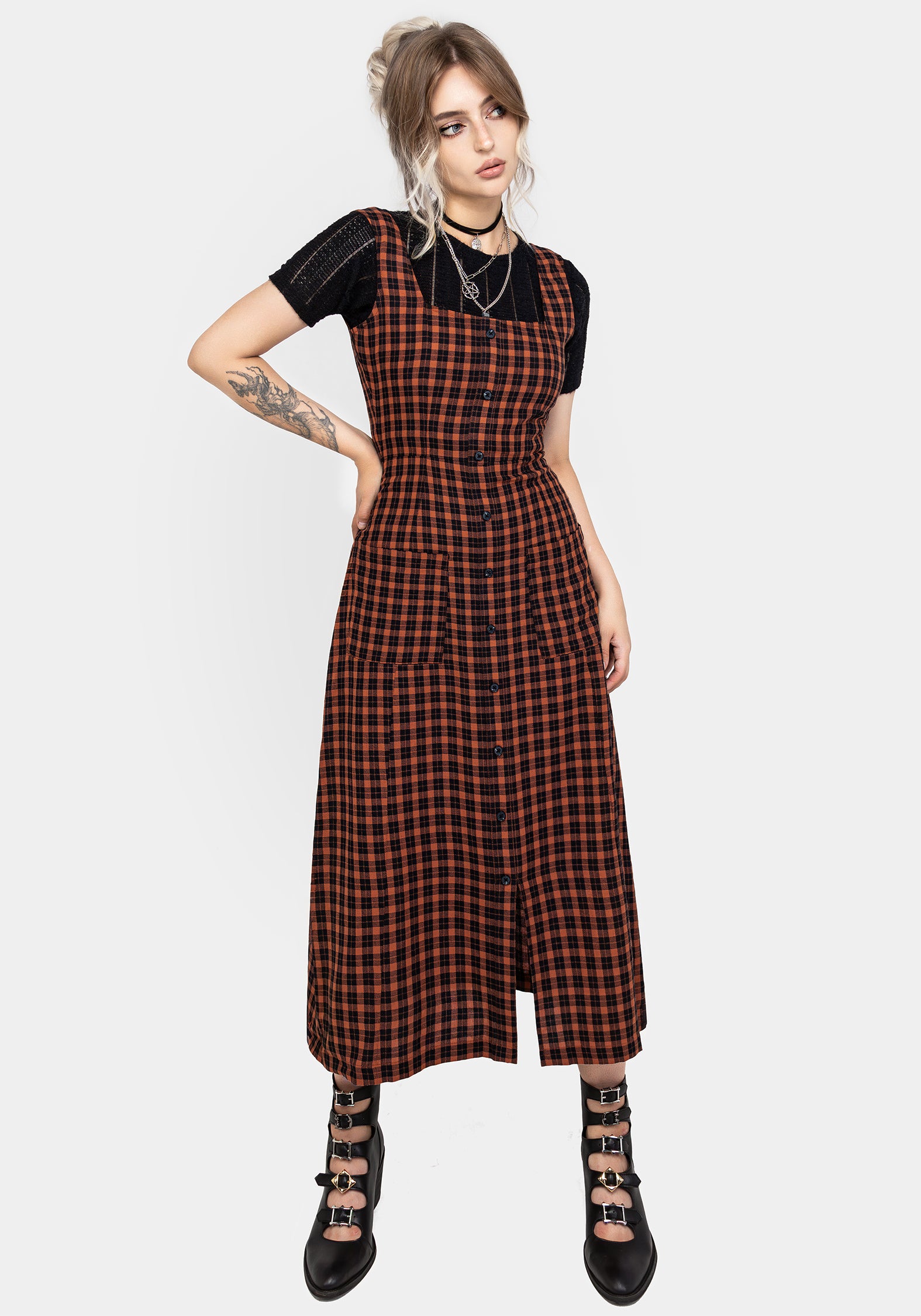 Orange Check Button-Up Midaxi Dress | Terra