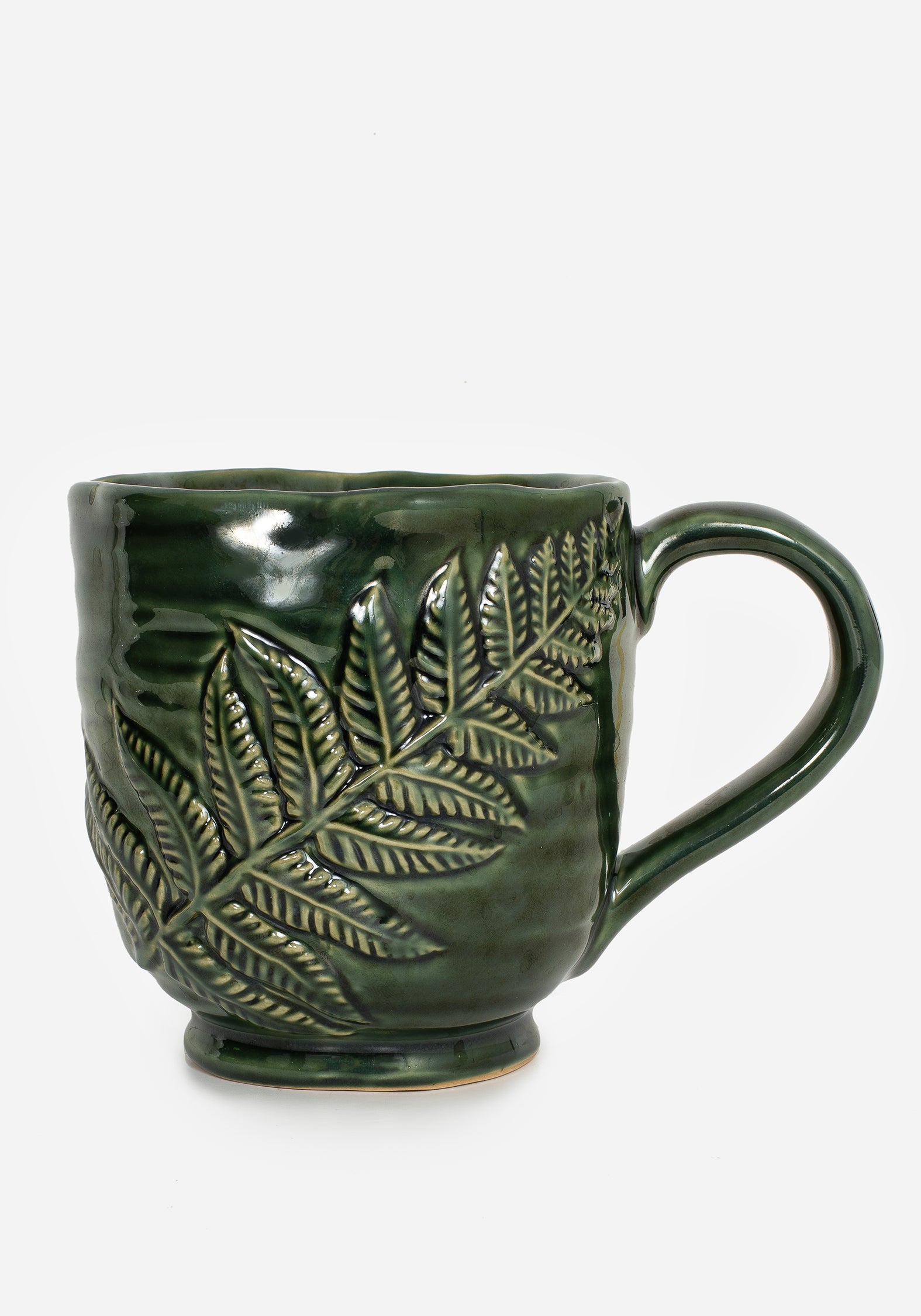 Fern Mug with Hand-Wrought Fern Leaf Design | Large Ceramic Coffee Cup