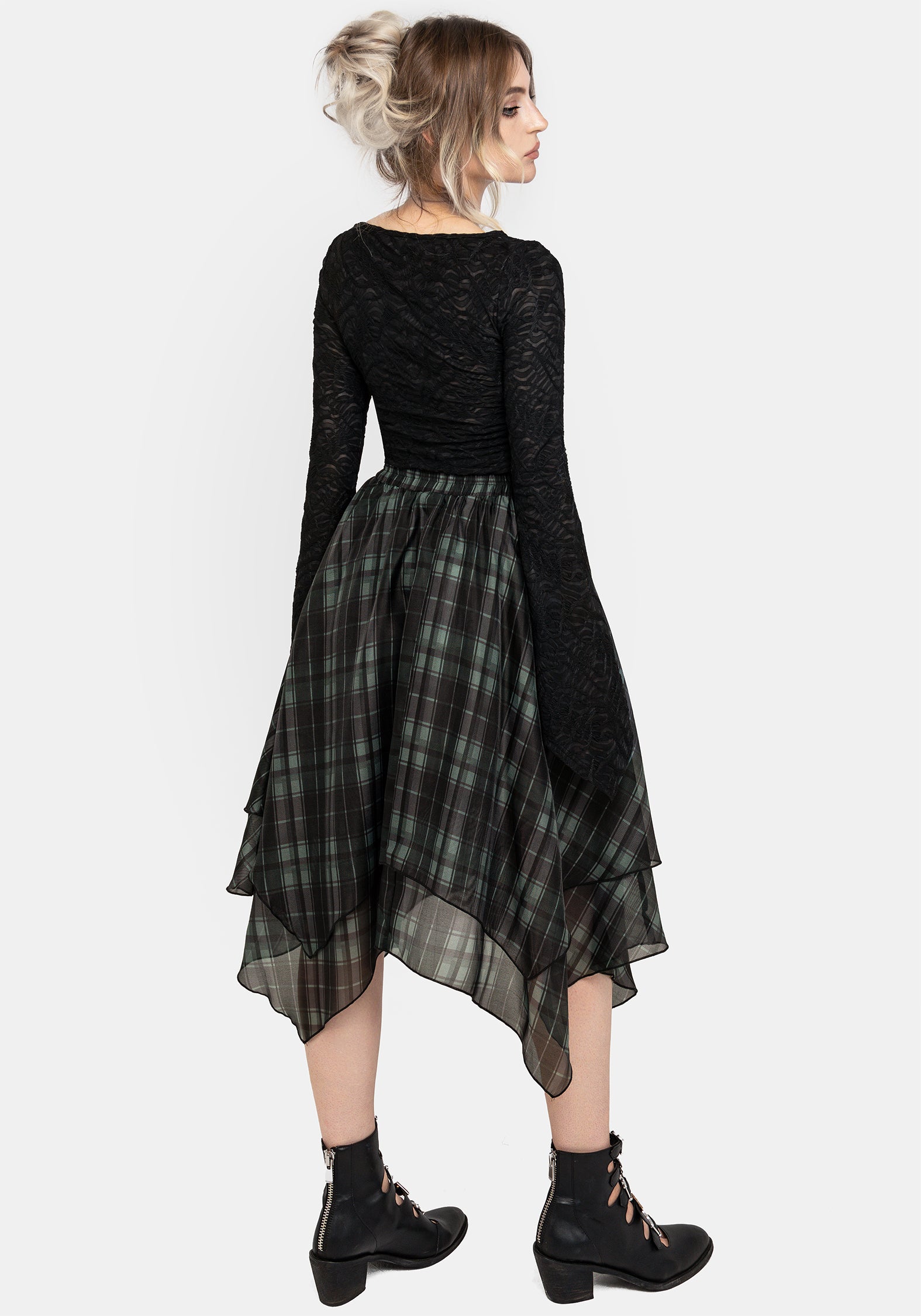Black Flute Sleeve Top with Boat Neckline | Reinette