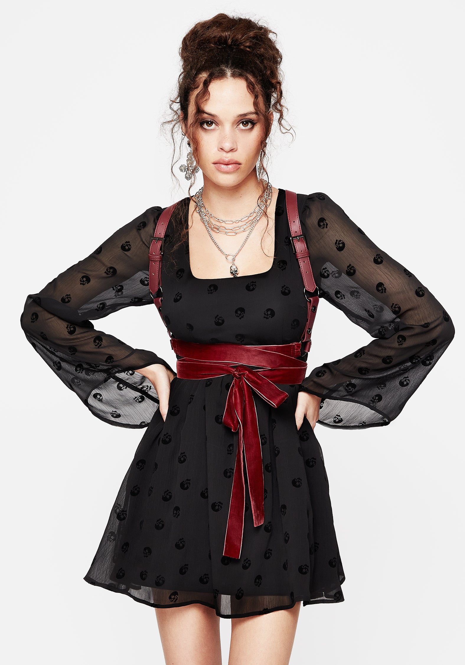 Oxblood Red Faux Leather Ribbon Wrap Harness | Natalia