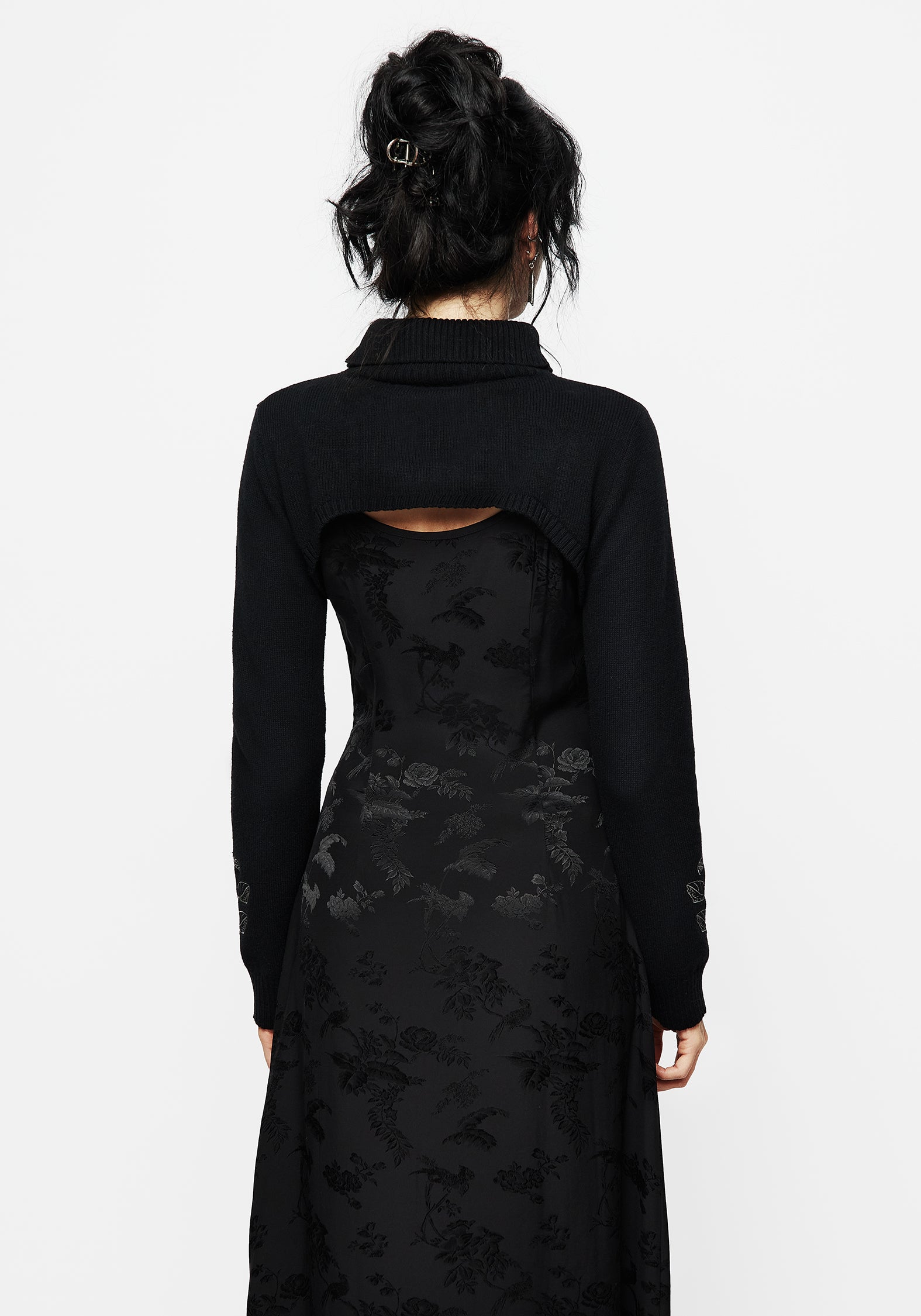 Black Floral Embroidered Crop Sweater | Amalthea