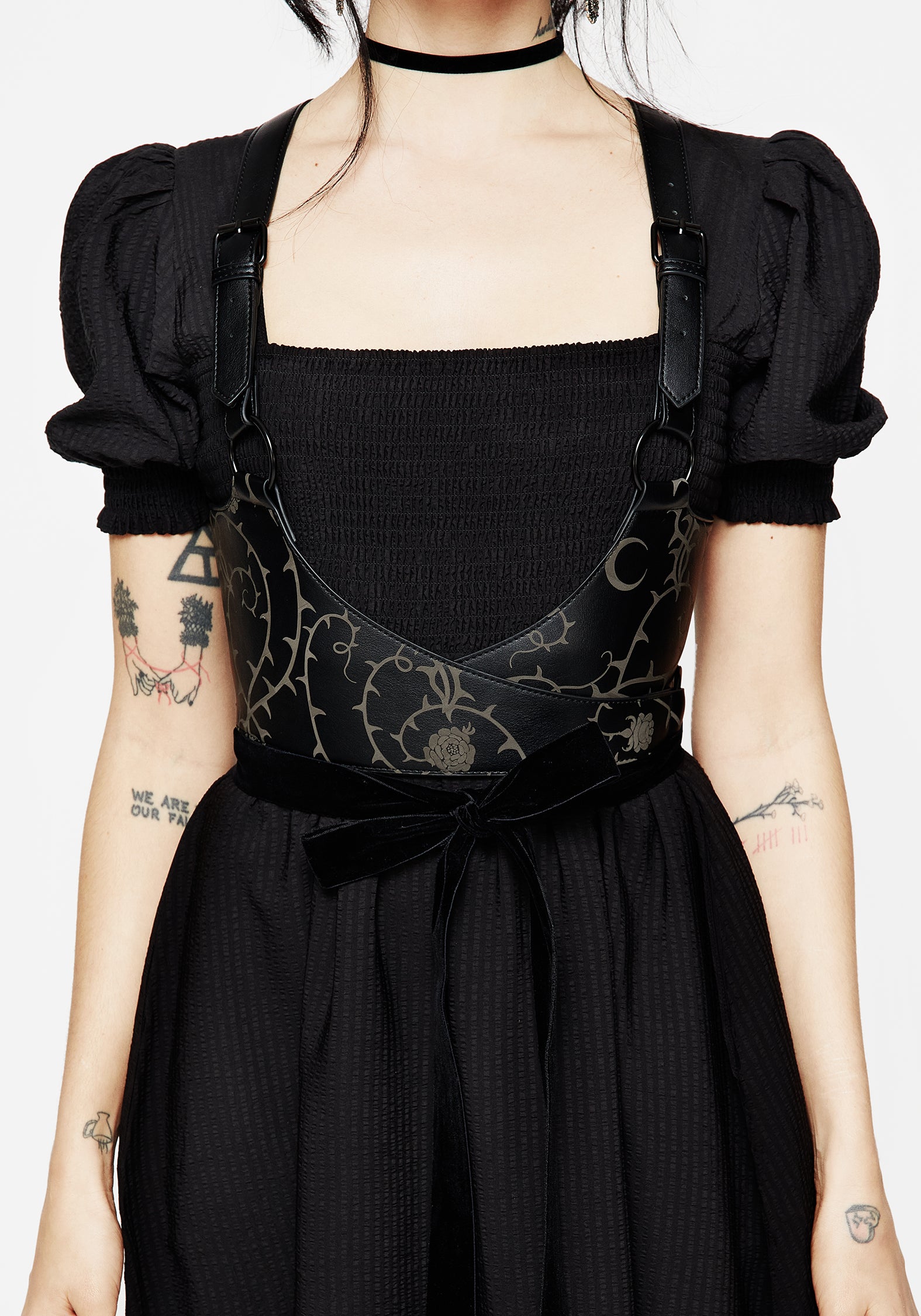 Faux Leather Thorn Print Wrap Harness for Cinching Dresses | Voltige