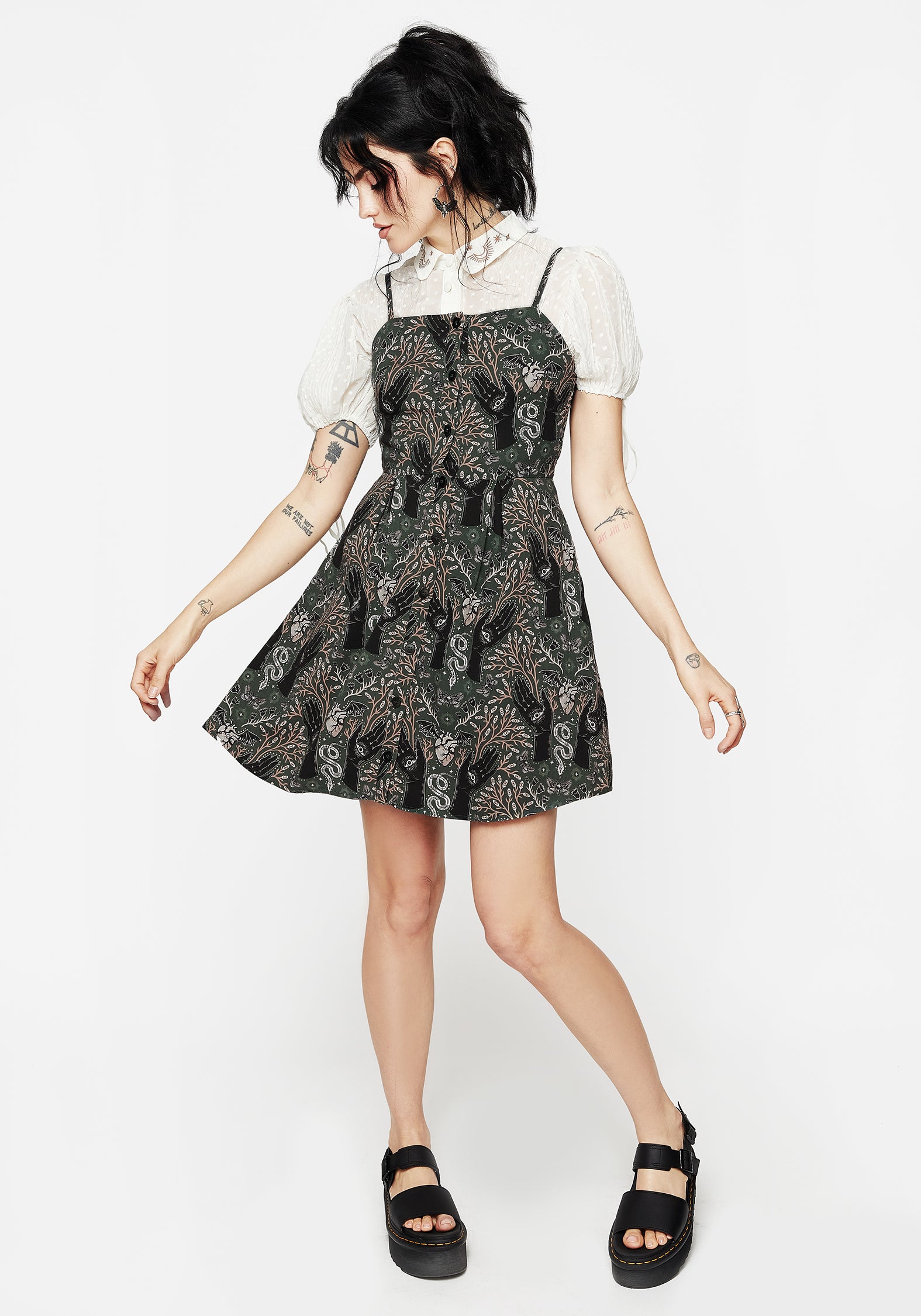 Embroidered Chiffon Blouse with Puff Sleeves & Velour Bows | Madeleine
