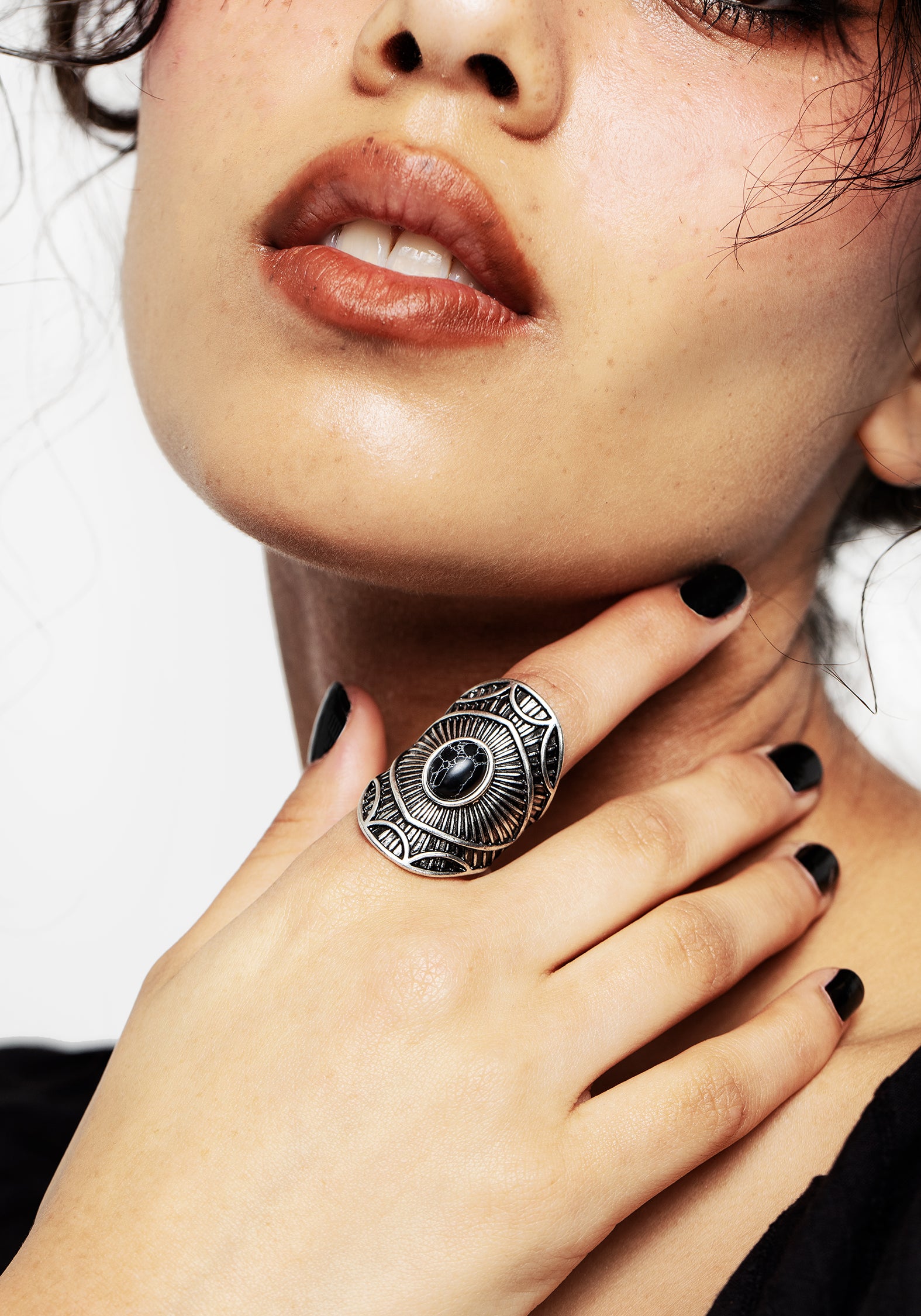 Silver Starburst Statement Ring with Marble Stone | Artemis