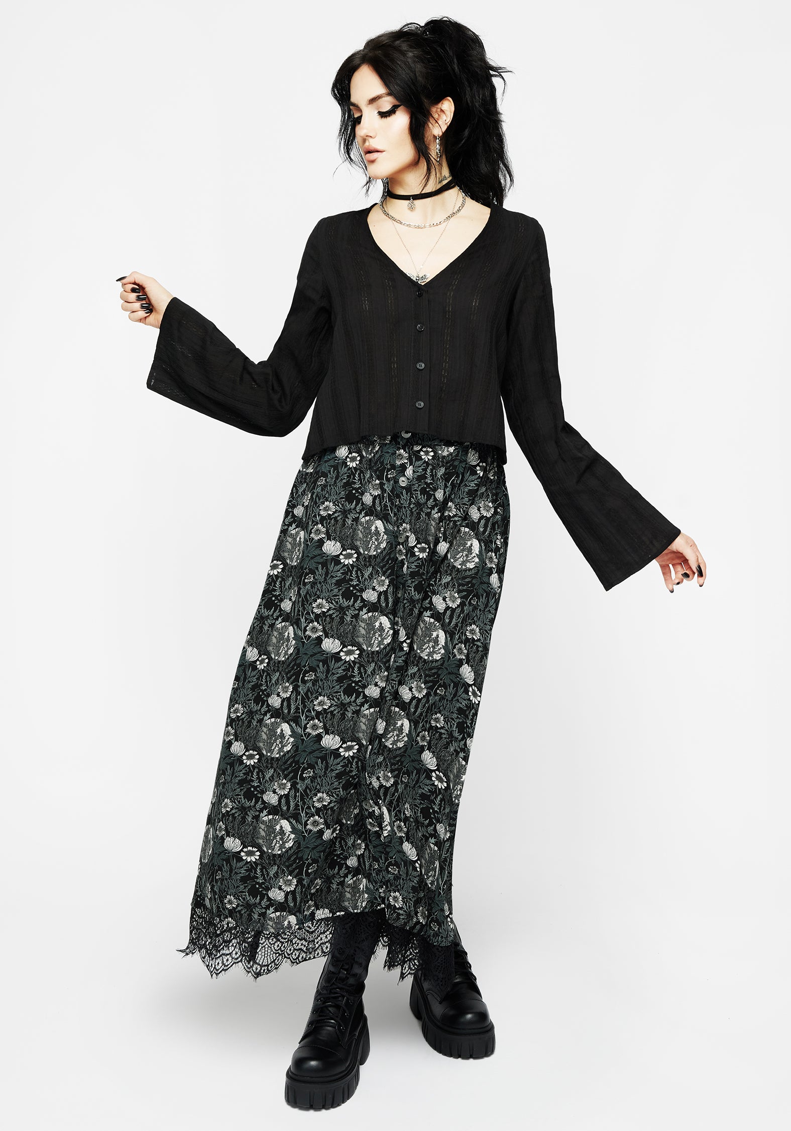 Broderie Flute Sleeve Button-Up Blouse | Marcia