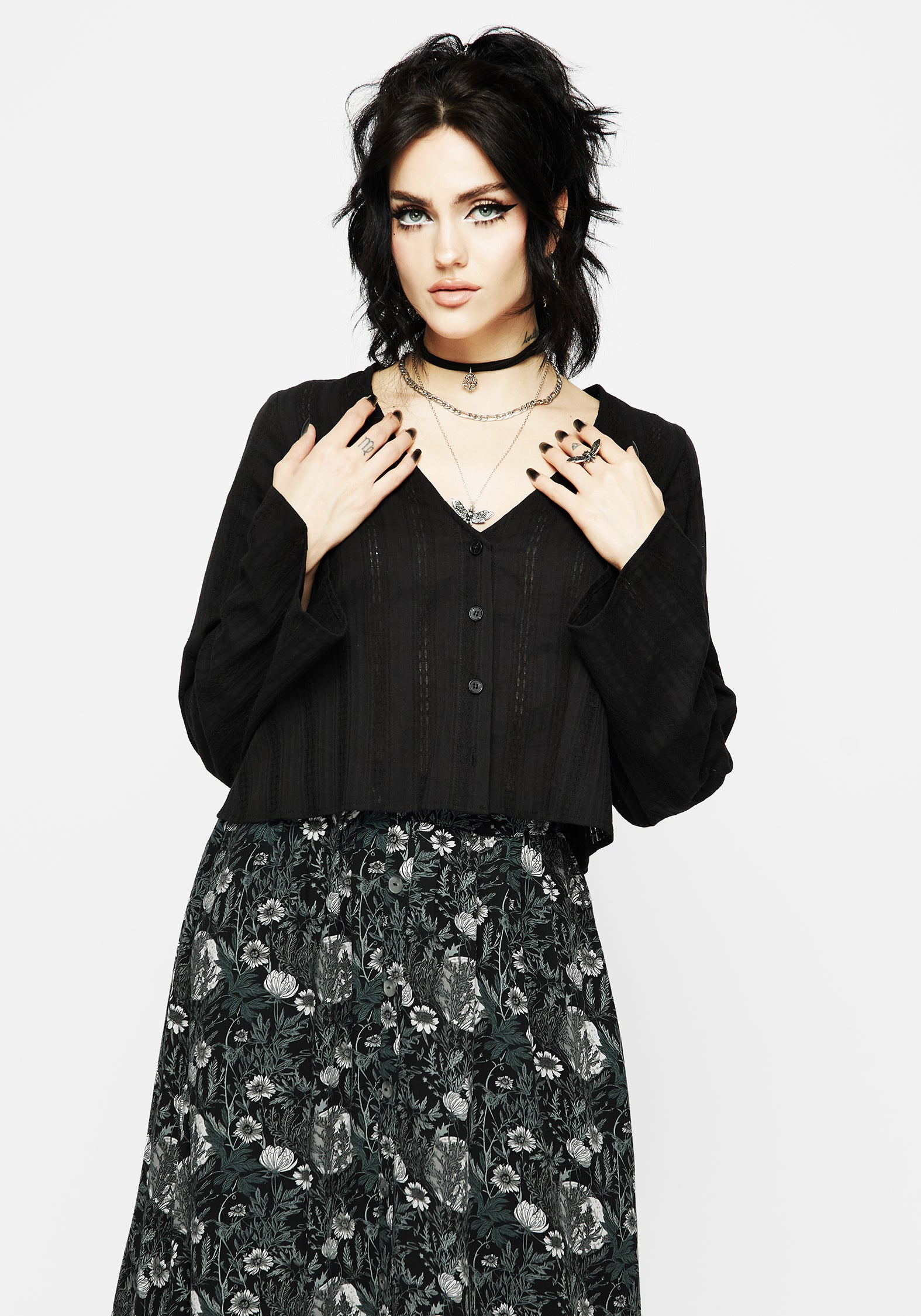 Broderie Flute Sleeve Button-Up Blouse | Marcia
