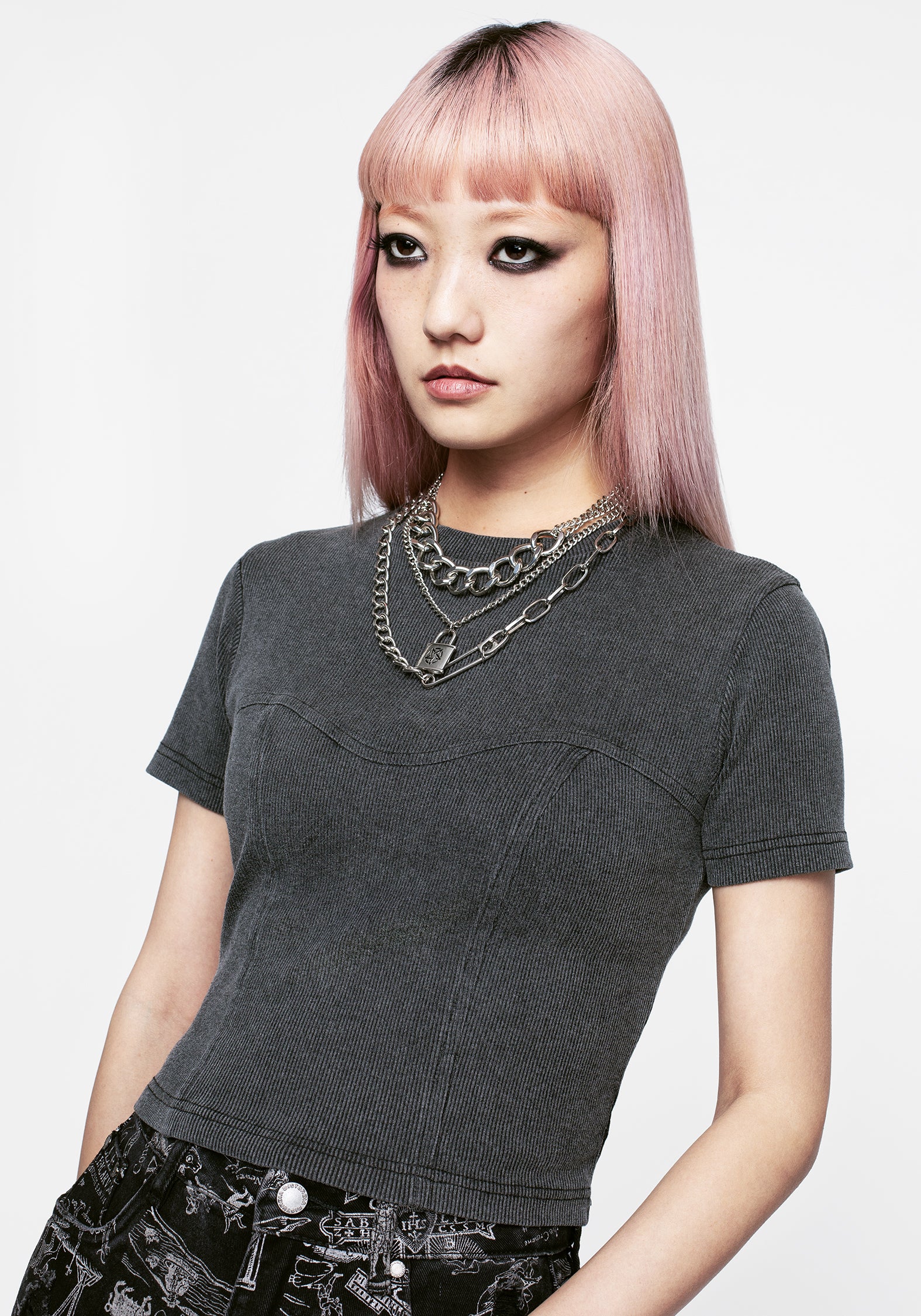 Grey Corset Mock Boning Crop Top | 100% Cotton | Reimi