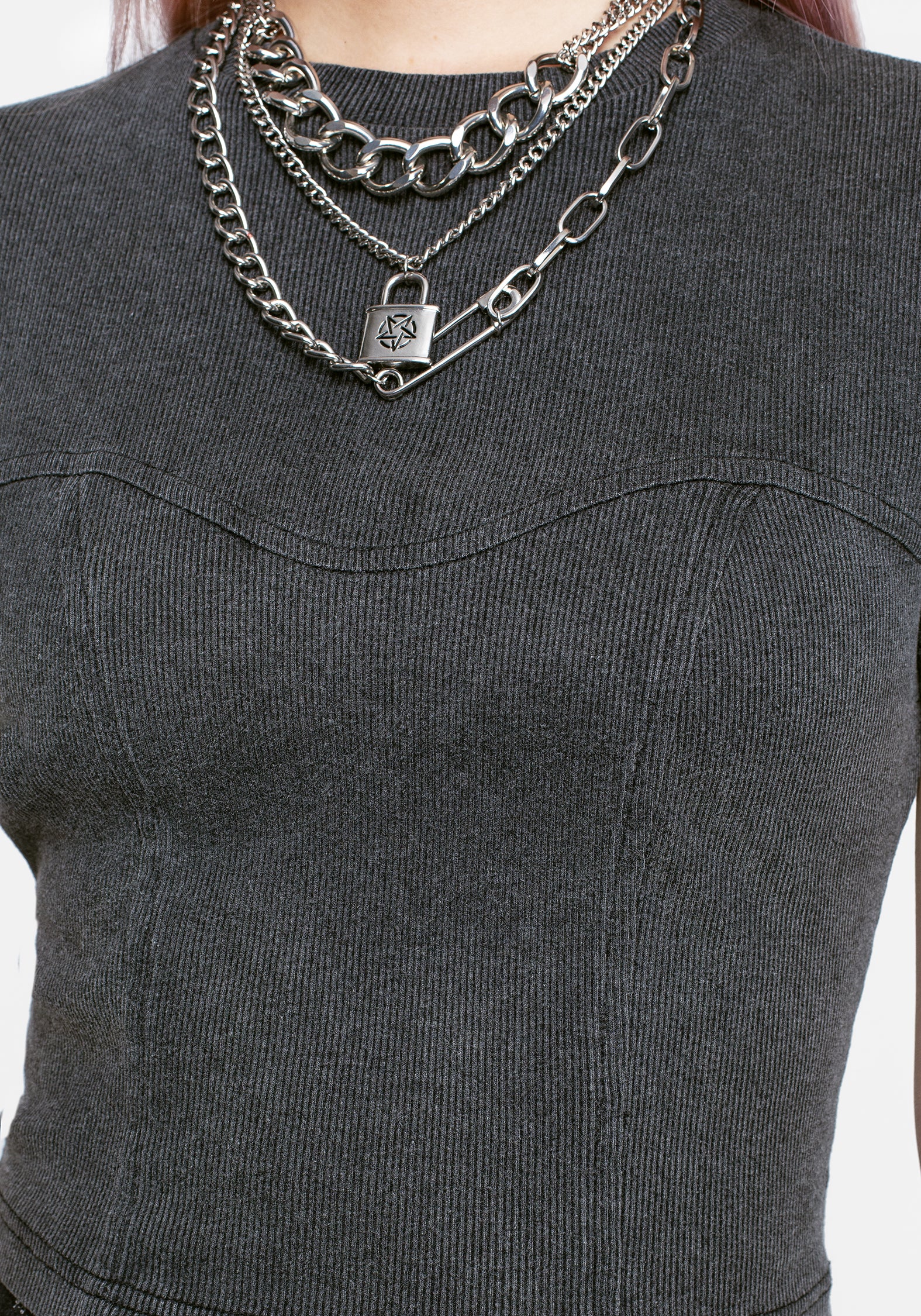 Grey Corset Mock Boning Crop Top | 100% Cotton | Reimi