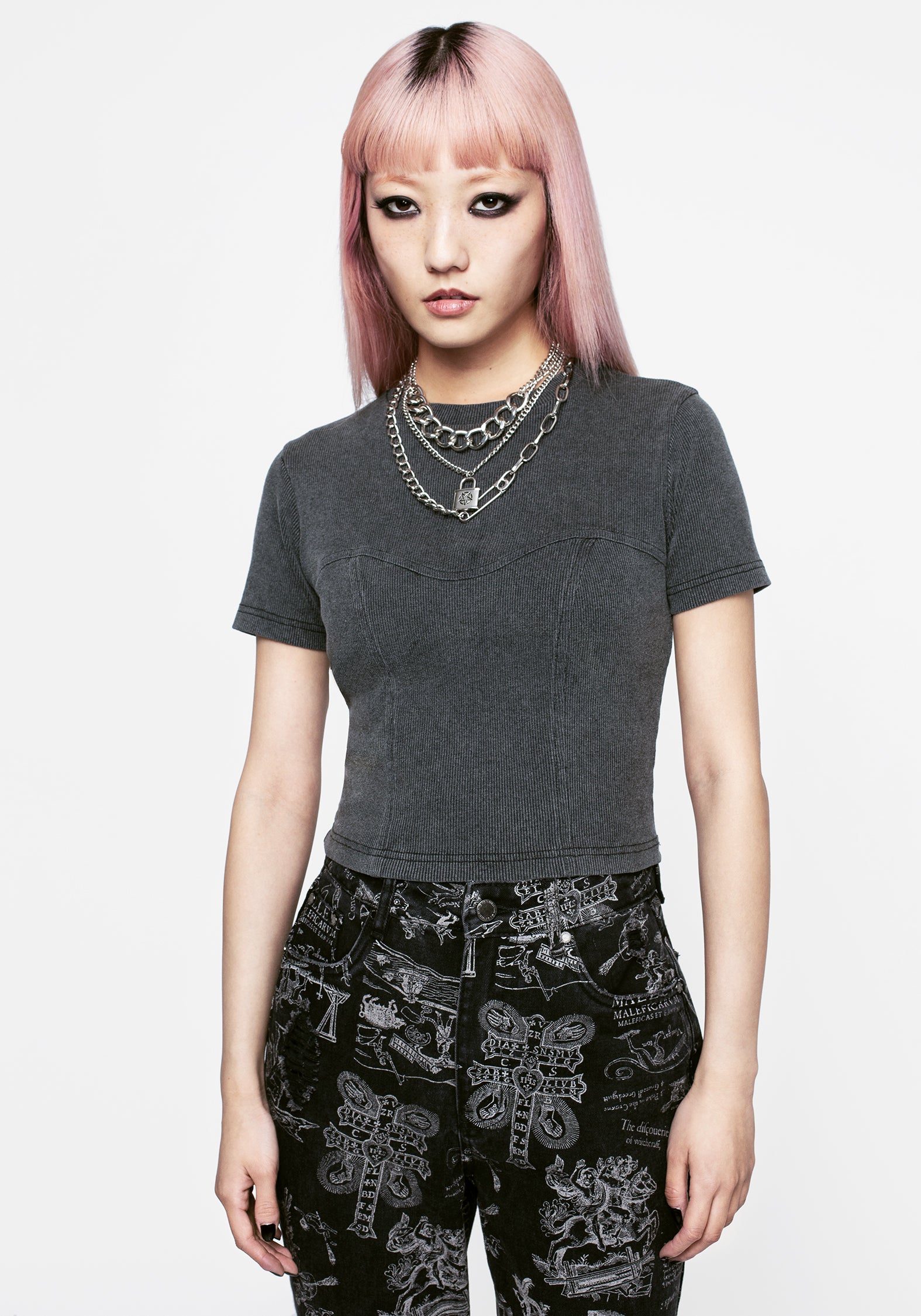 Grey Corset Mock Boning Crop Top | 100% Cotton | Reimi