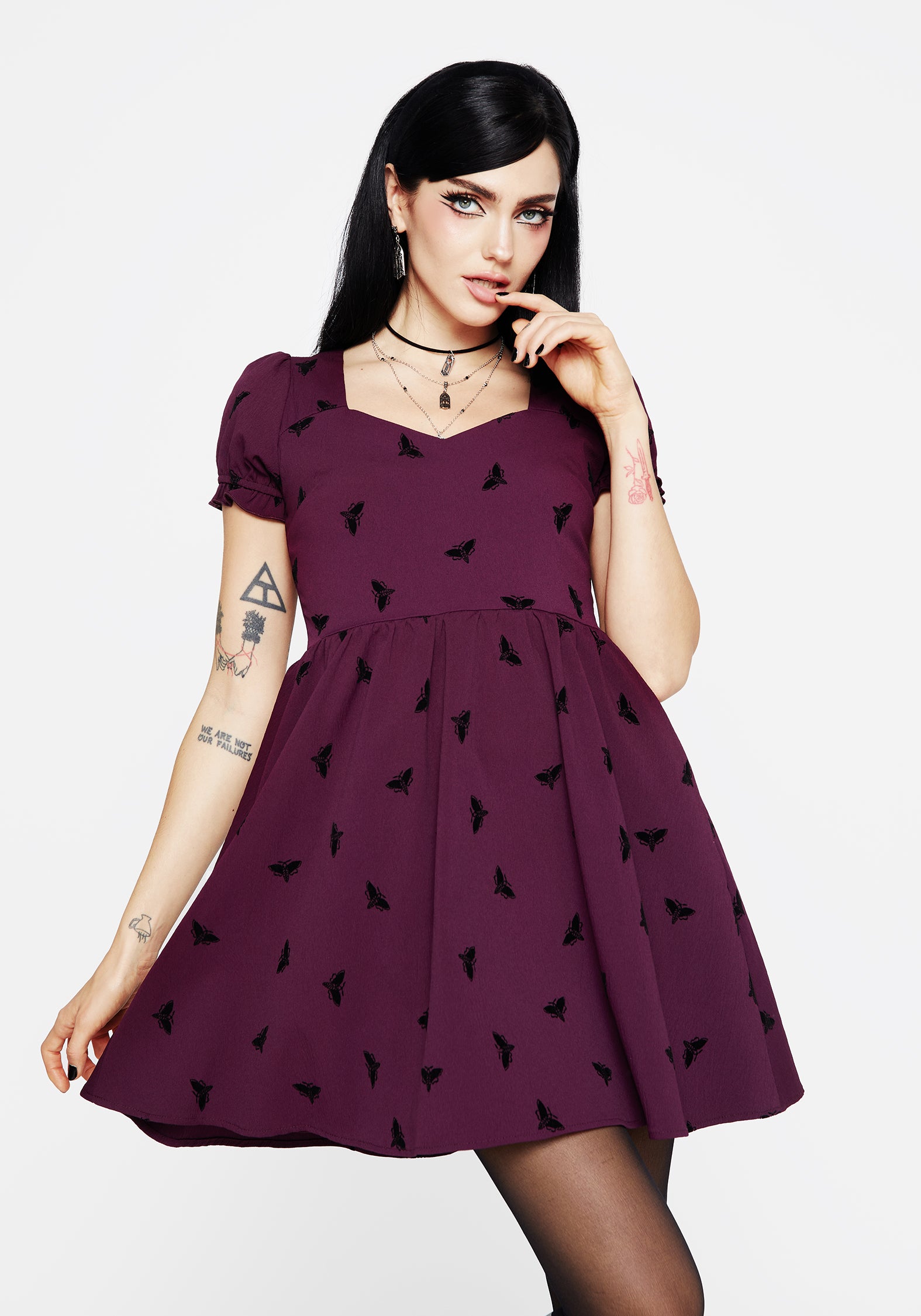 Purple Moth Flocked Velour Mini Dress with Pockets | Styx