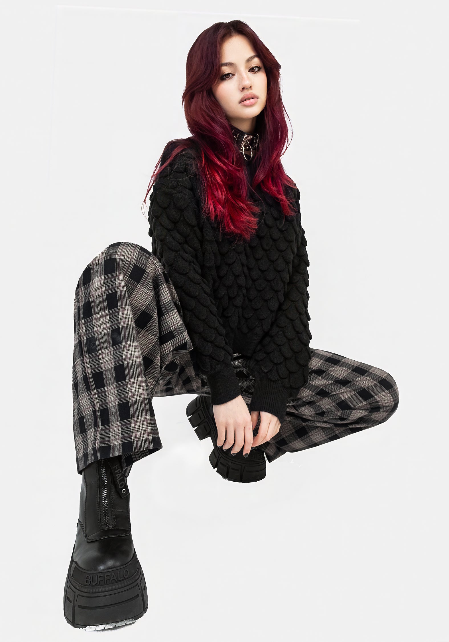 Wide Leg Check Trousers for Women | High-Rise & Comfort Fit | Glenda