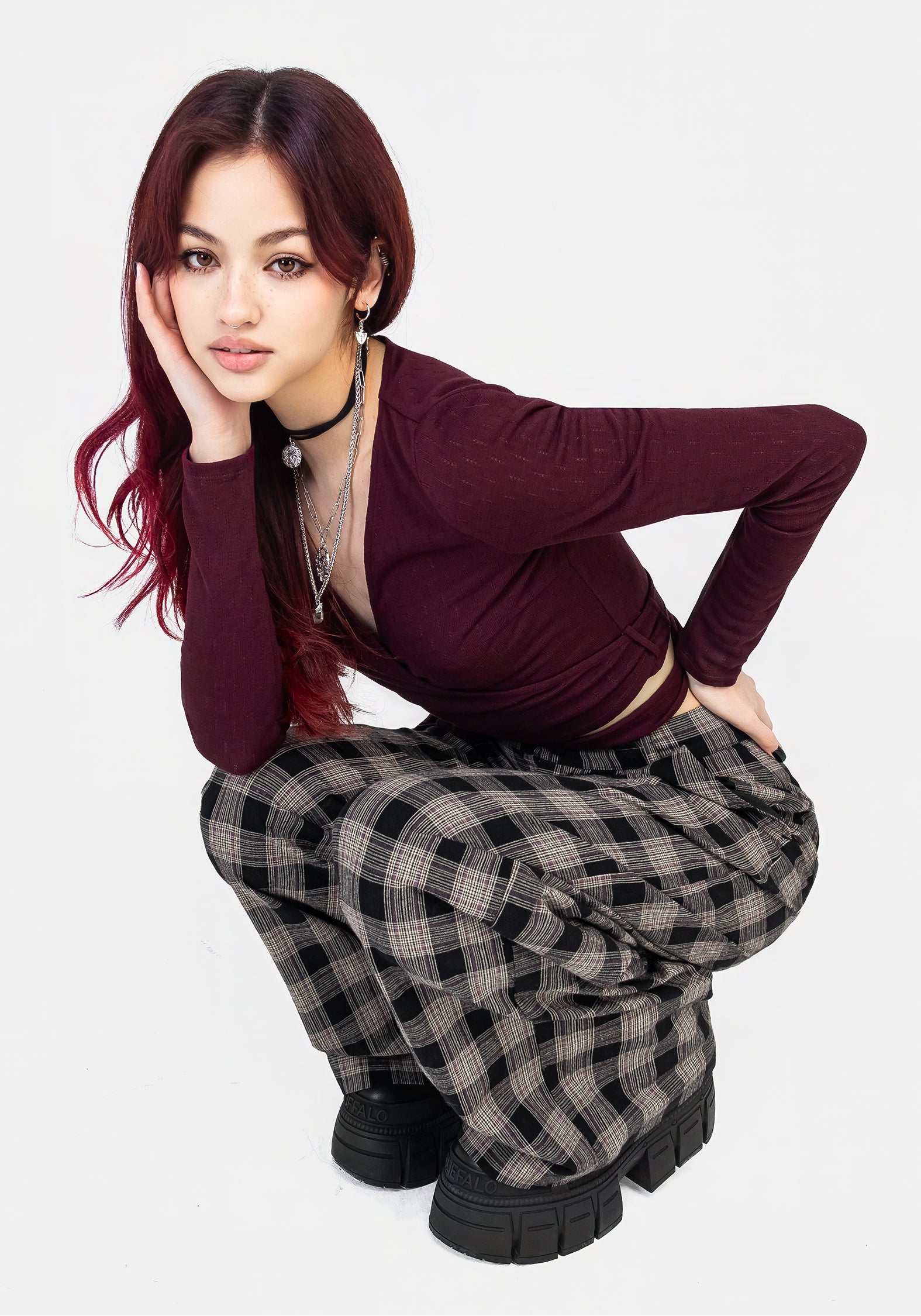 Wide Leg Check Trousers for Women | High-Rise & Comfort Fit | Glenda