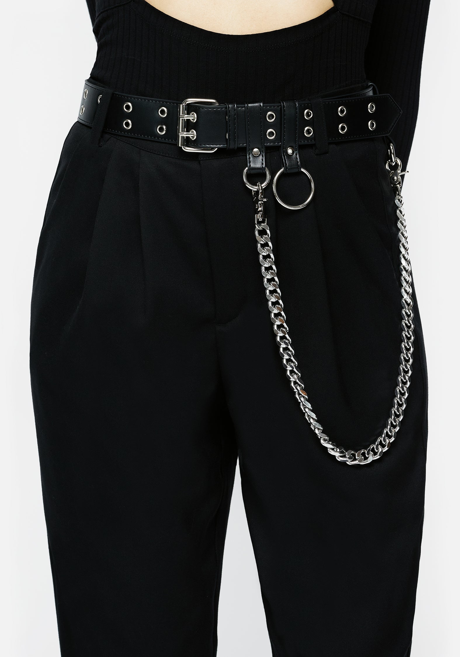 Adjustable Double Eyelet Chain Belt with Silver Hardware | Fury