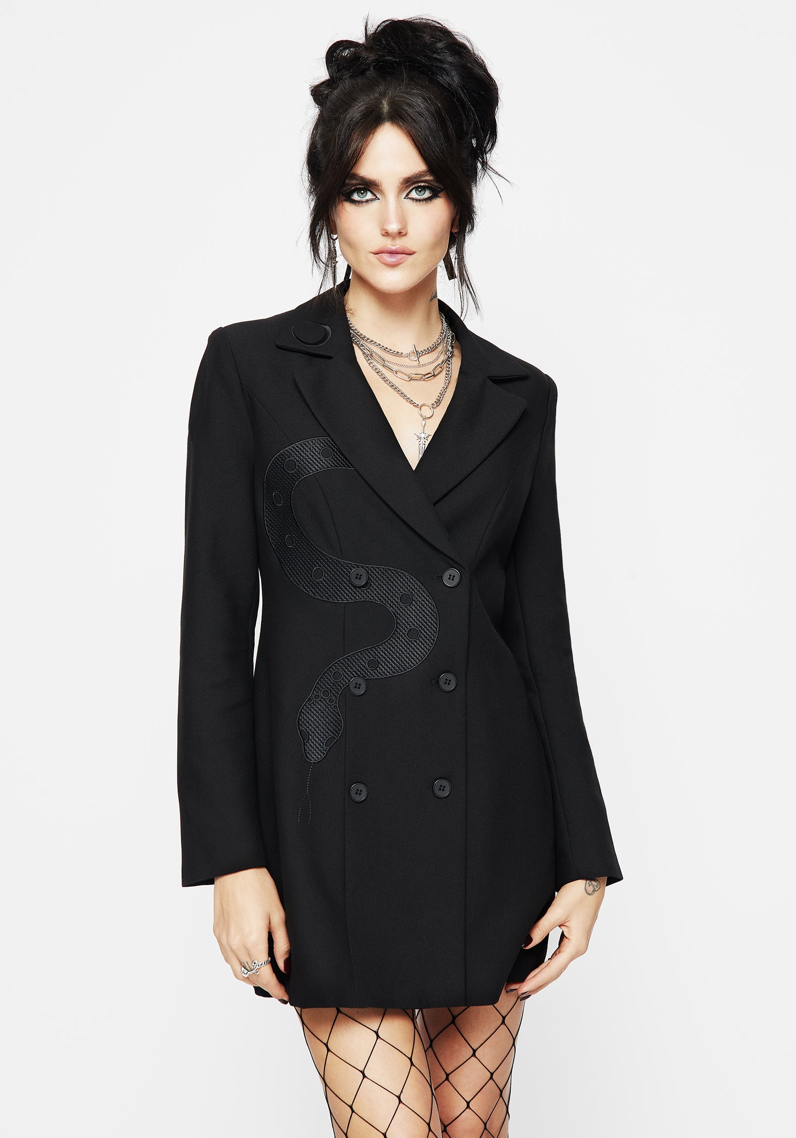 Snake Embroidered Blazer Dress - Oversized Mini Length | Brianne