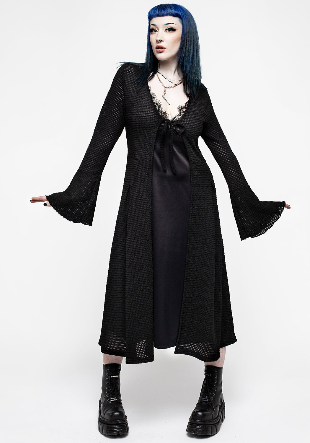 Textured Tie Front Long Cardigan for Maxi Dresses | Xana
