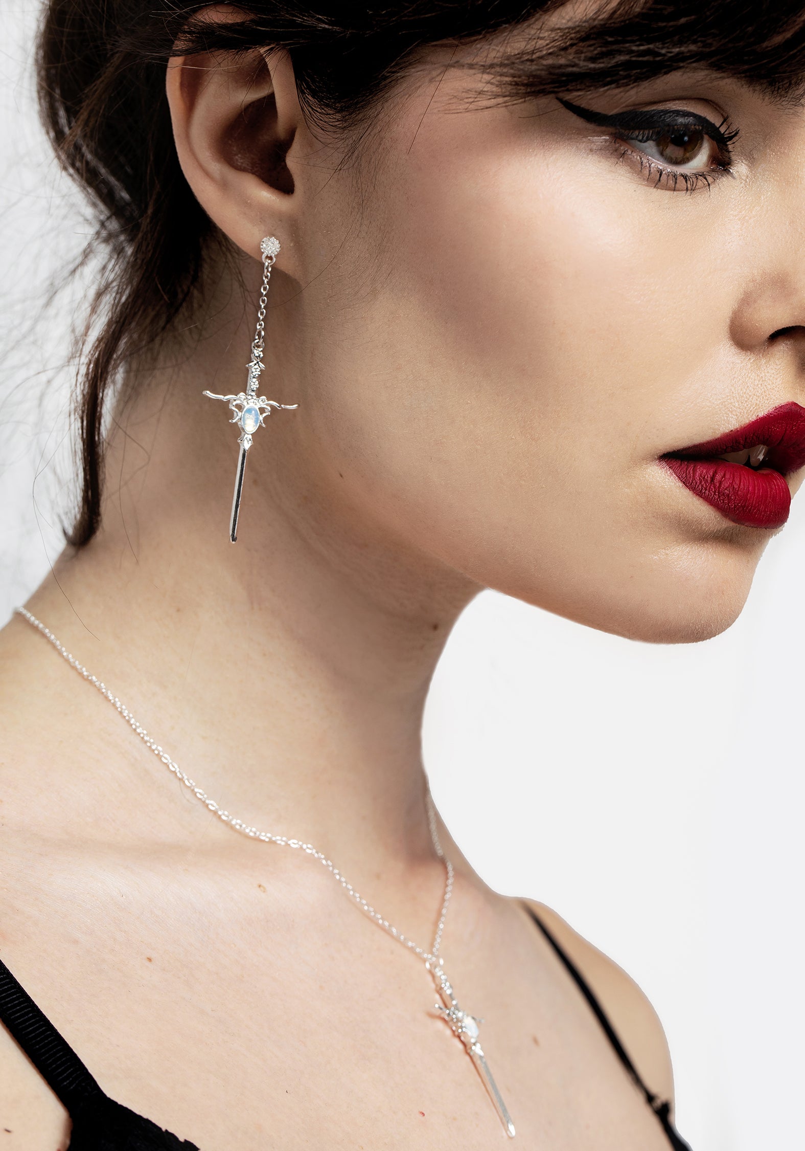Opal Sword Earrings with Silver Plating & Dainty Chains | Galatine