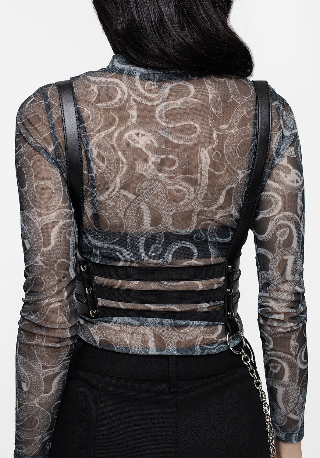 Faux Leather Strappy Harness with Adjustable Buckles & Silver Rivets | Obsession