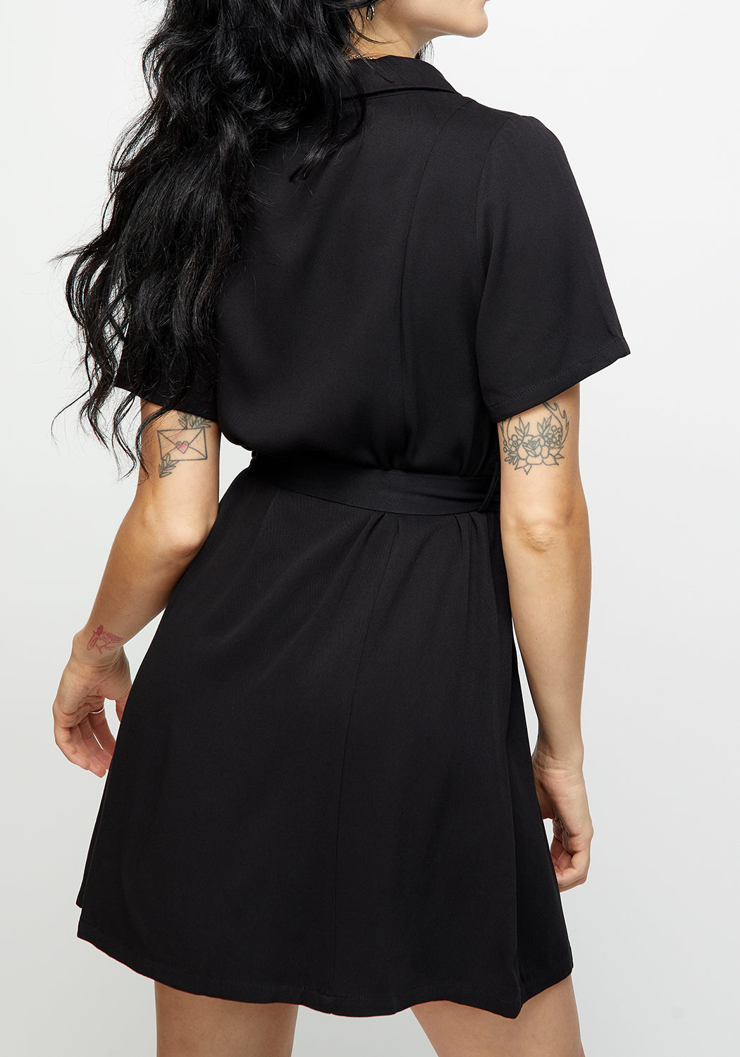 Black Embroidered Button Up Mini Shirt Dress with Moon Collar | Luna
