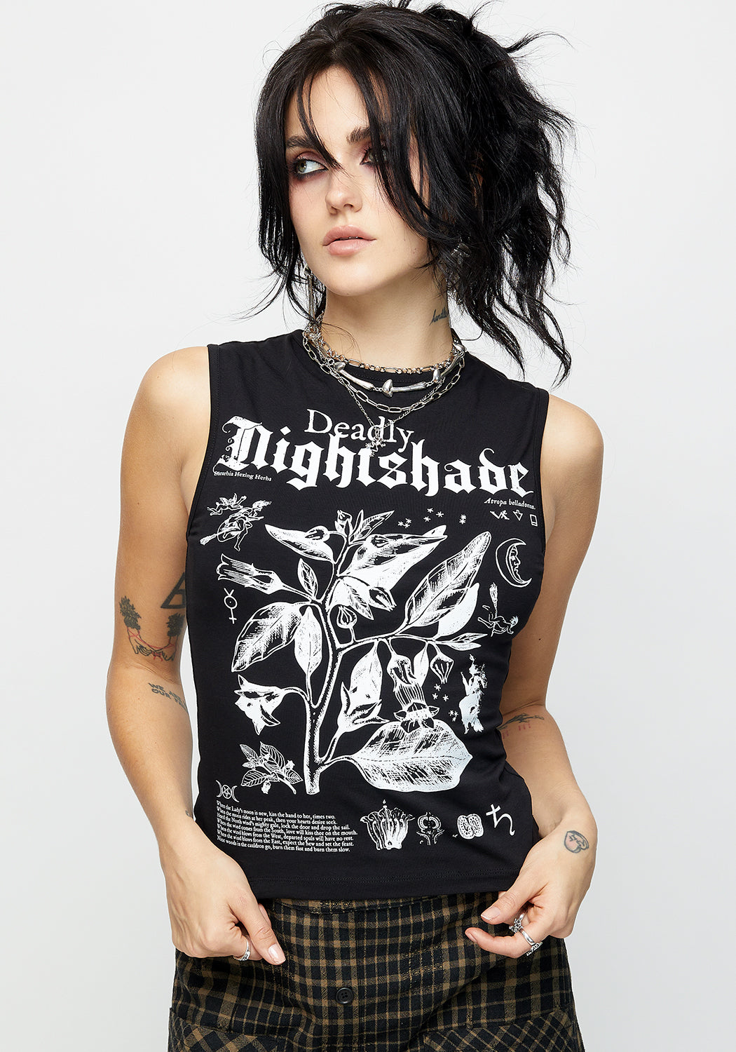 Black Graphic Sleeveless Tee - Slim Fit Cotton Stretch | Nightshade